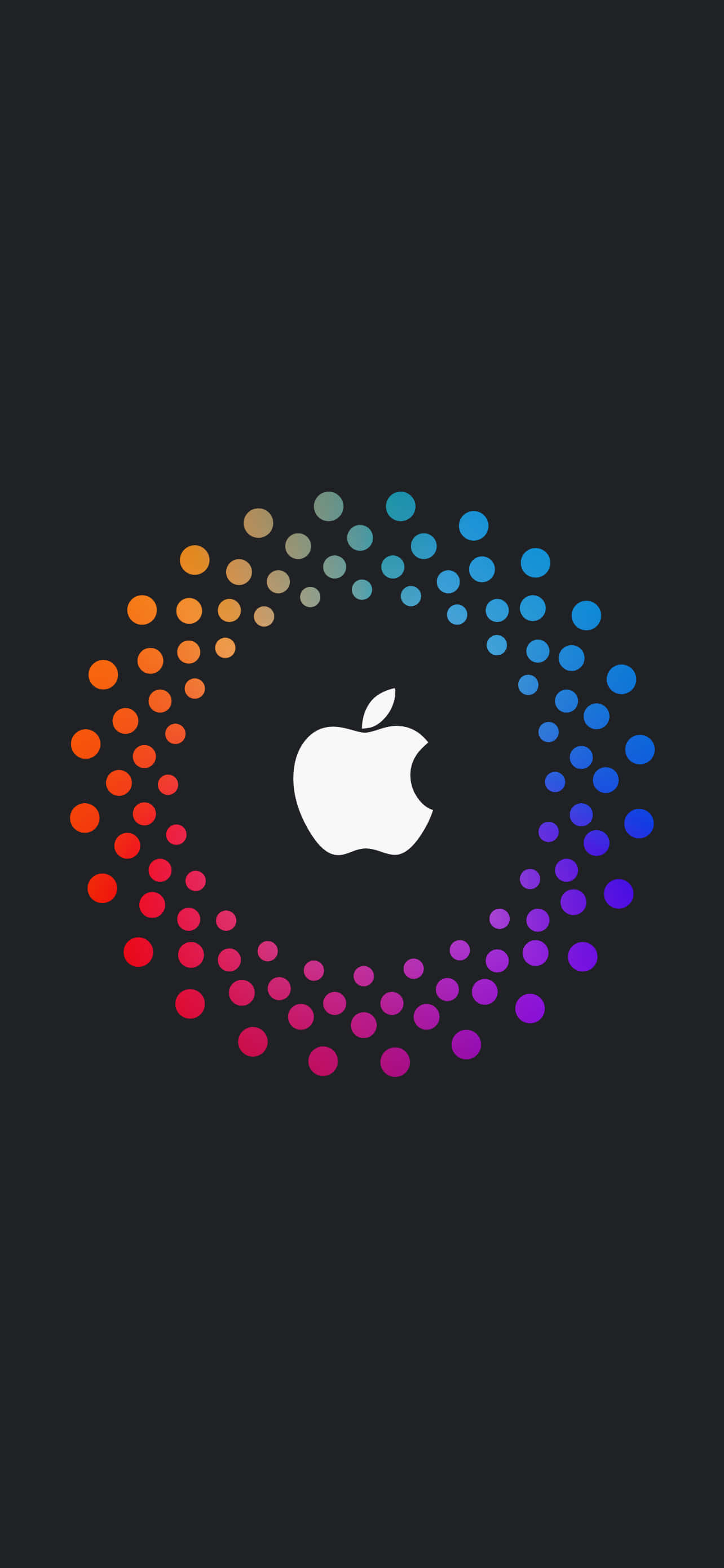 Apple logo, vibrant rainbow dot ring, dark background, 2K Phone Wallpaper