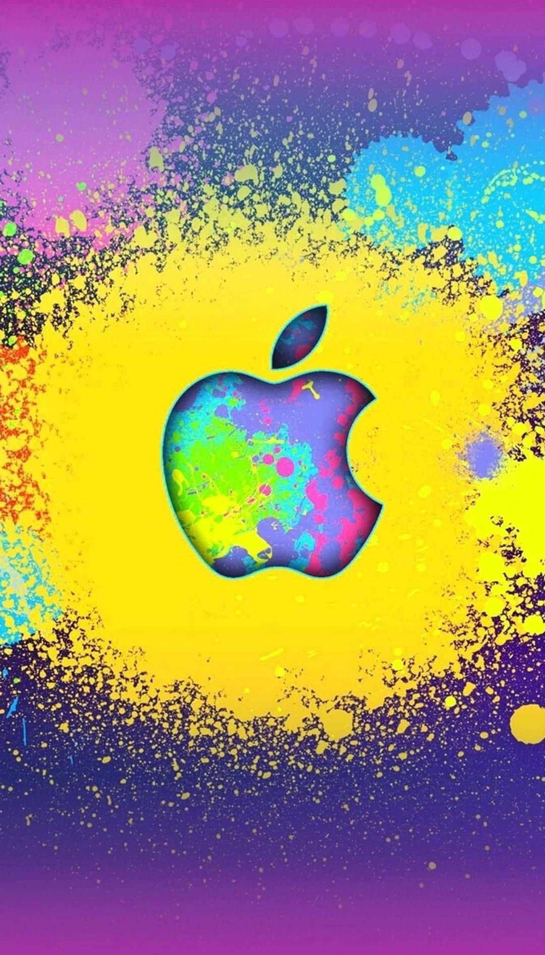 Apple logo, neon paint, gradient yellow and purple background, HD Phone Wallpaper