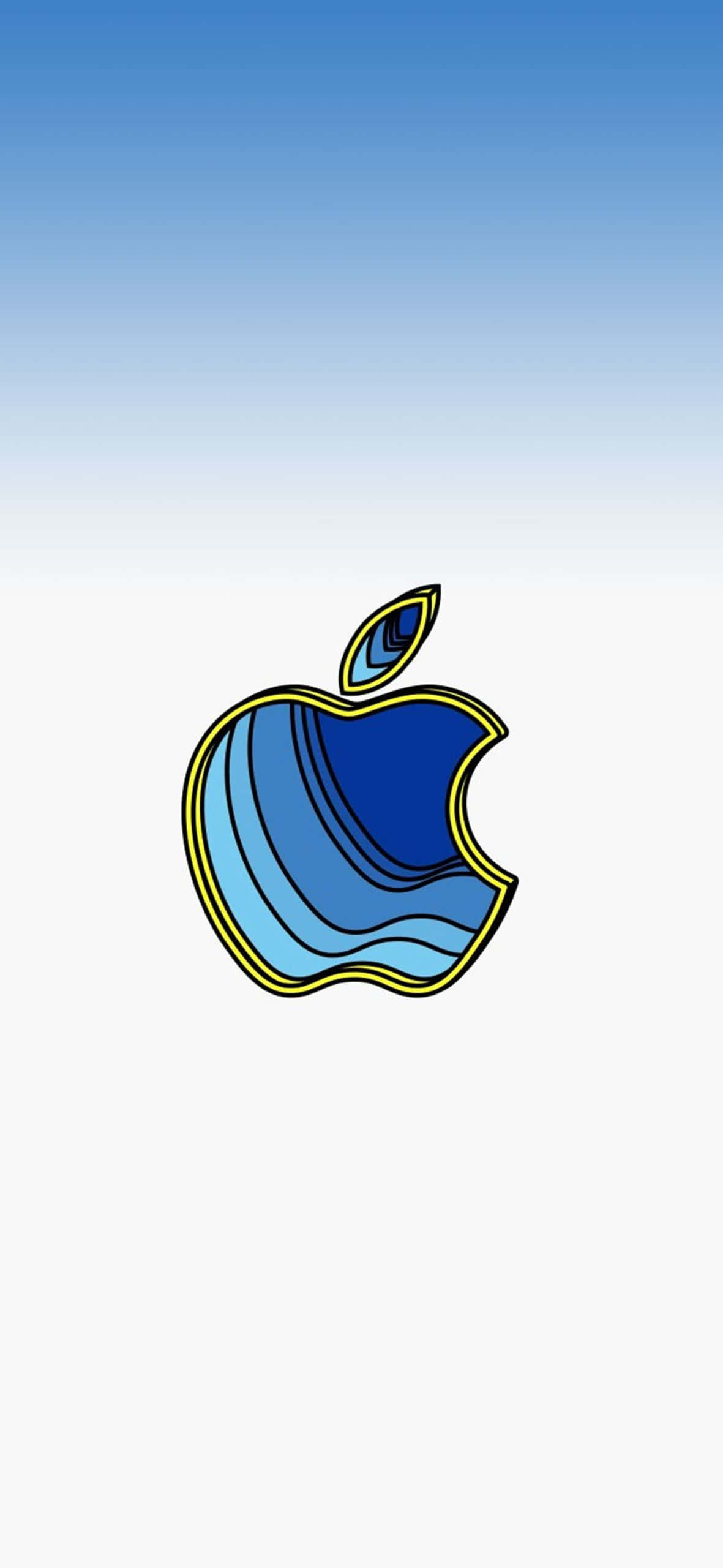 3D Effect Logo, blue apple logo, gold outline, 2K Phone Wallpaper