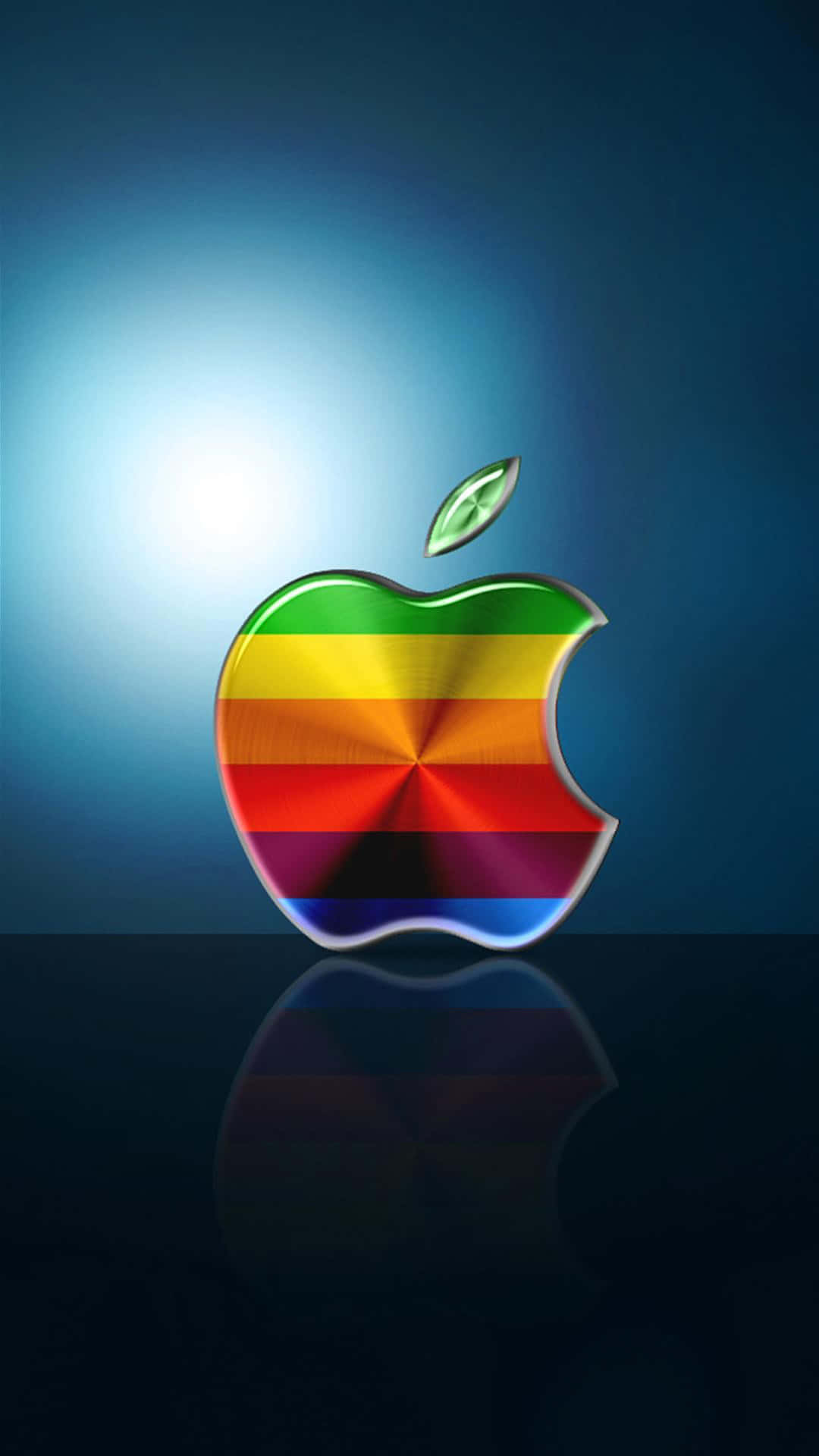 Apple logo, green leaf, glossy rainbow-striped, Full HD Phone Wallpaper