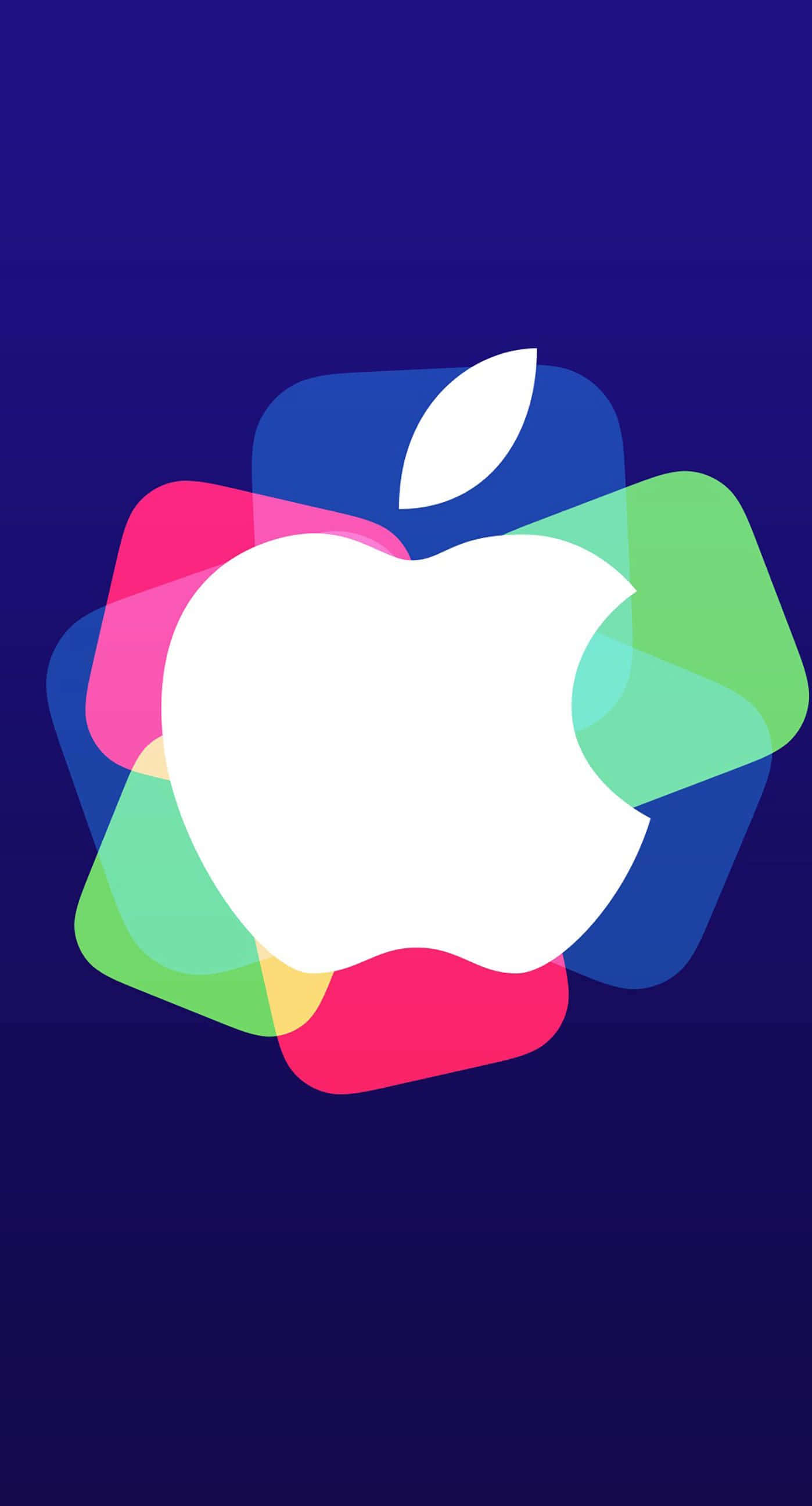 Apple logo, dark blue background, colorful translucent rounded squares, 2K Phone Wallpaper