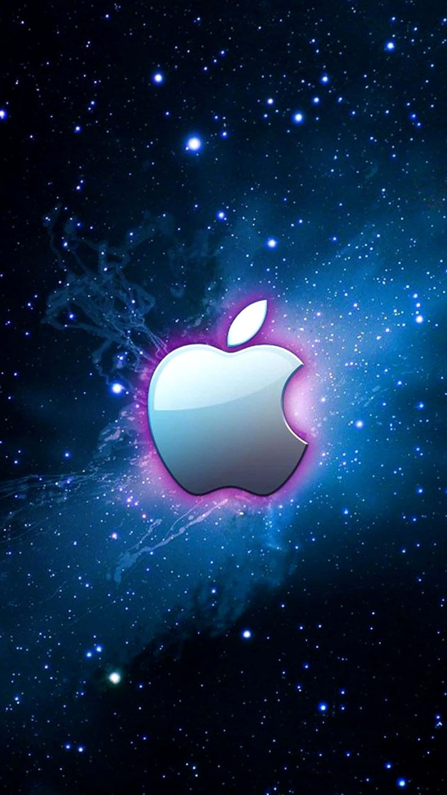 Blue Galaxy, Apple logo, pink light, 2K Phone Wallpaper