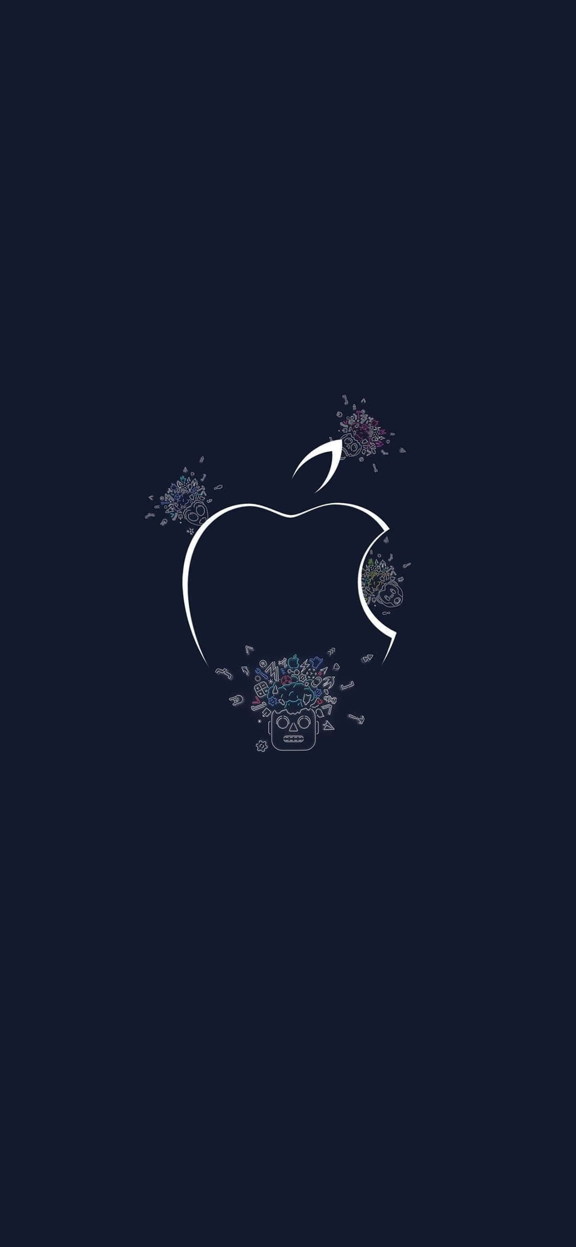 white outline logo, Apple, dark blue background, Full HD Phone Wallpaper