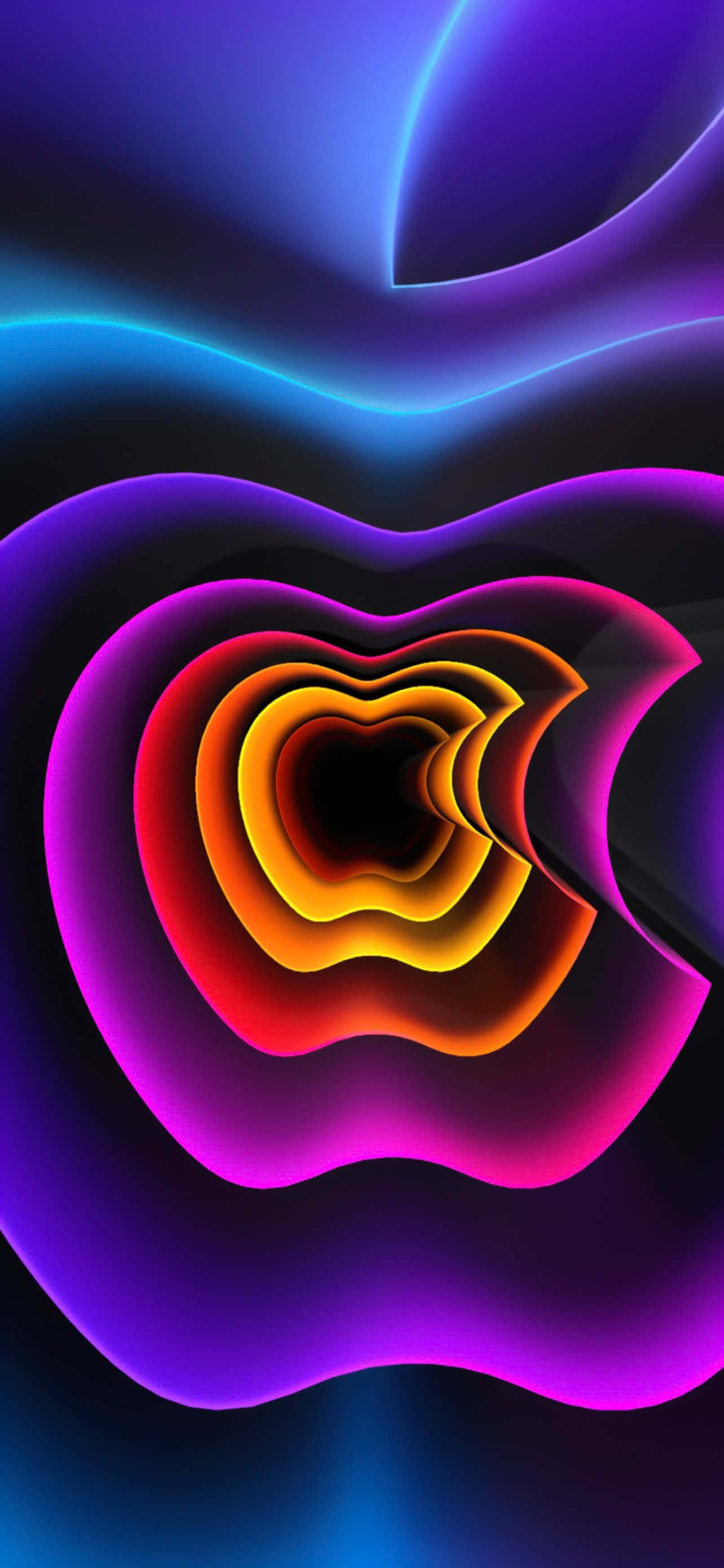 neon rainbow logo, glowing neon apple logo, concentric glowing rings, 2K Phone Wallpaper