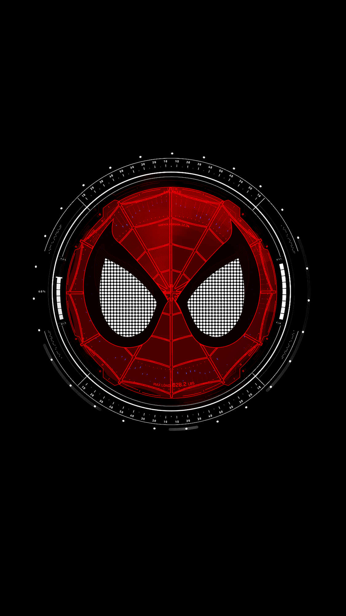 Spider Man, red spider mask, futuristic circular HUD interface, Full HD Phone Wallpaper