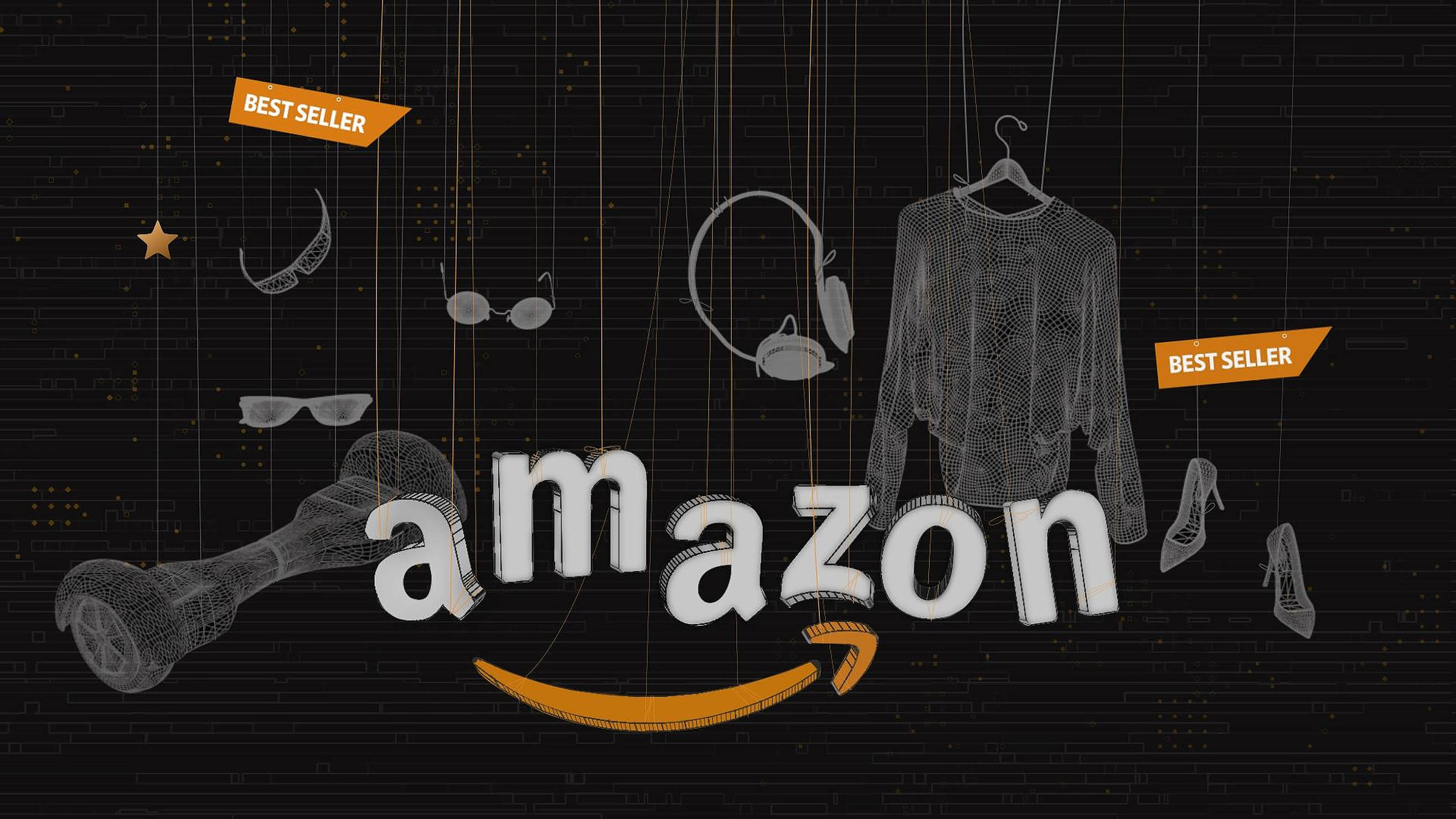 Amazon, Amazon logo, orange arrow, 2K Desktop Wallpaper