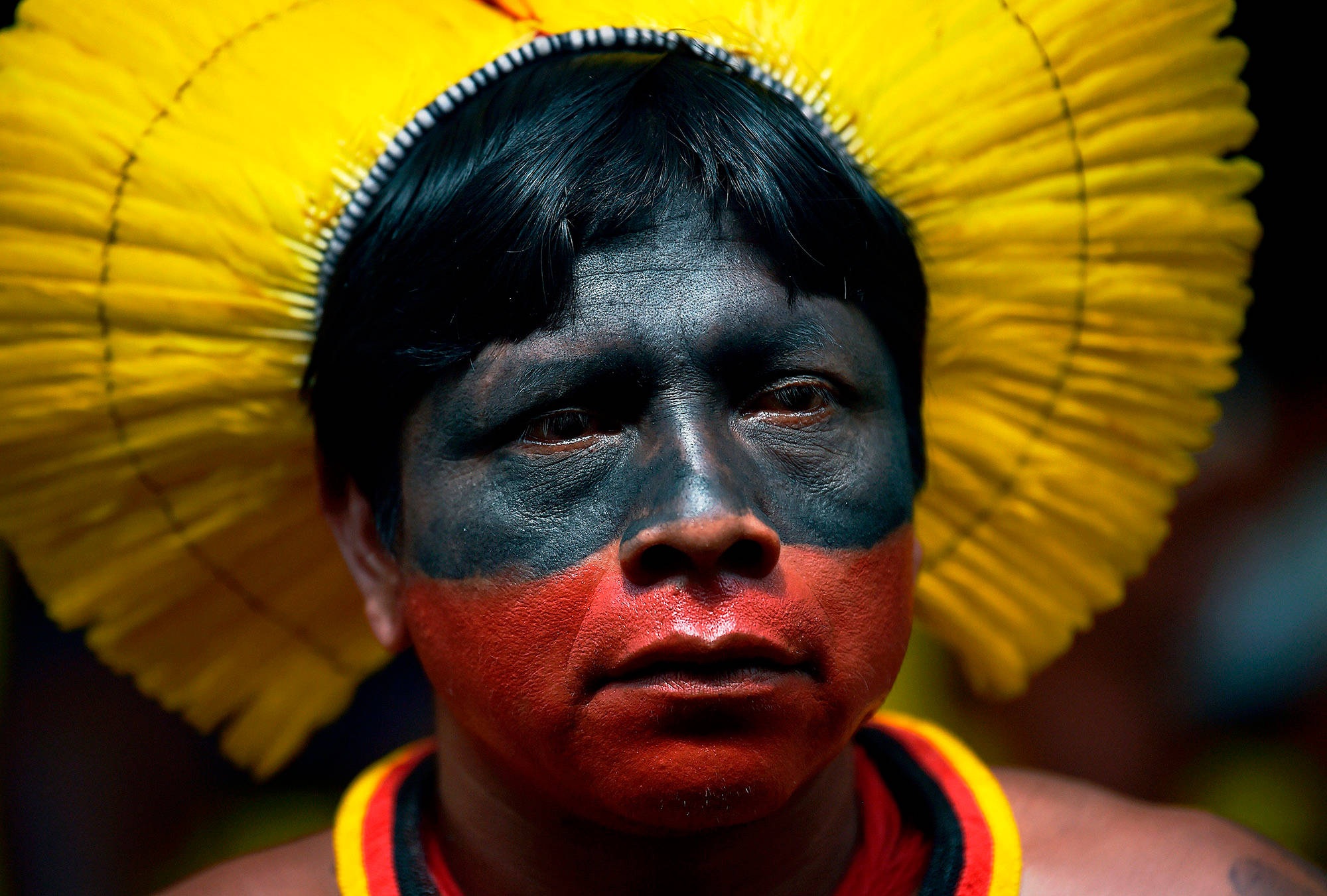 Amazonas, indigenous tribal leader, black and red face paint, Full HD Desktop Wallpaper