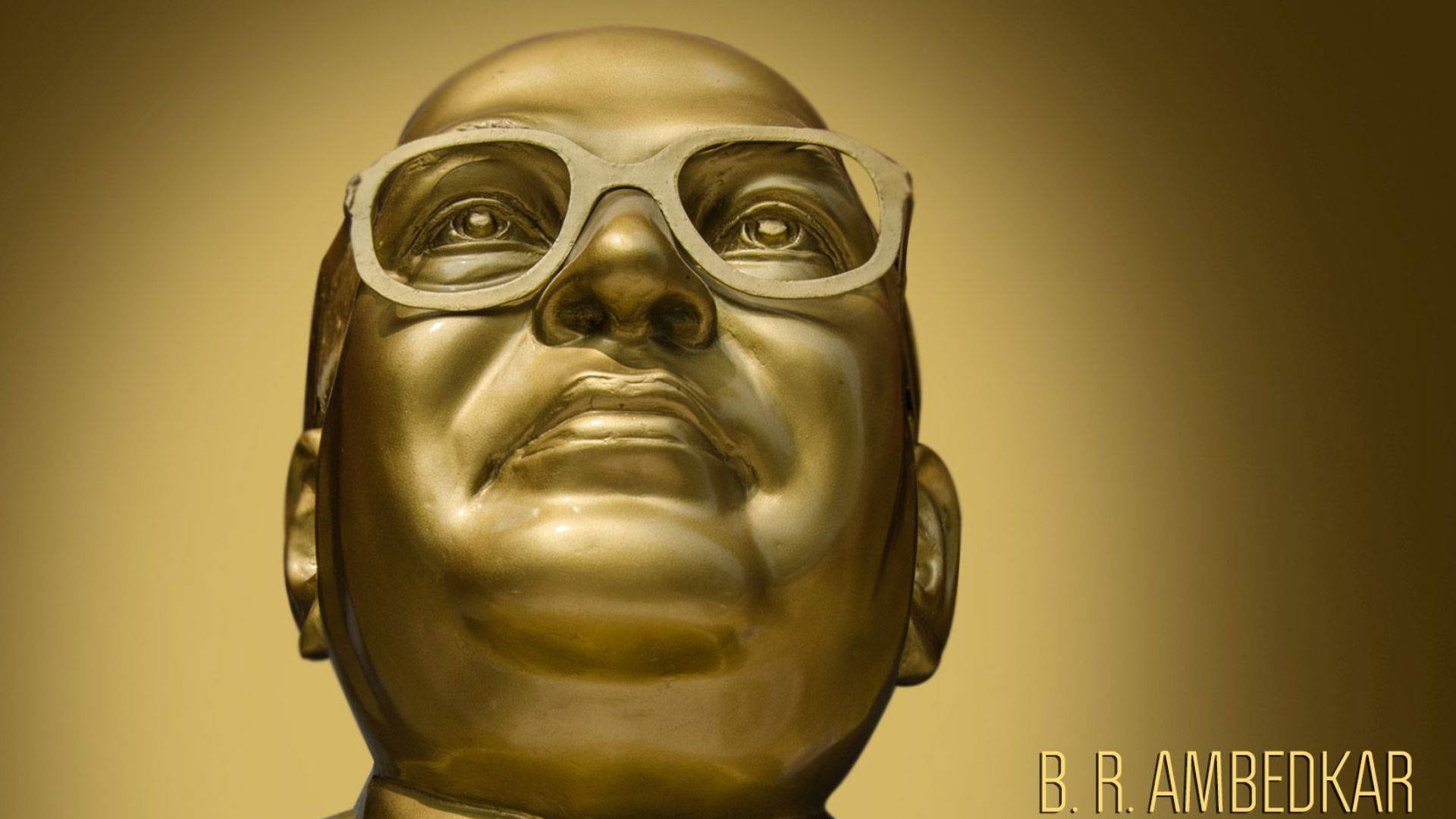 B R Ambedkar, golden statue, white-rimmed glasses, Full HD Desktop Wallpaper