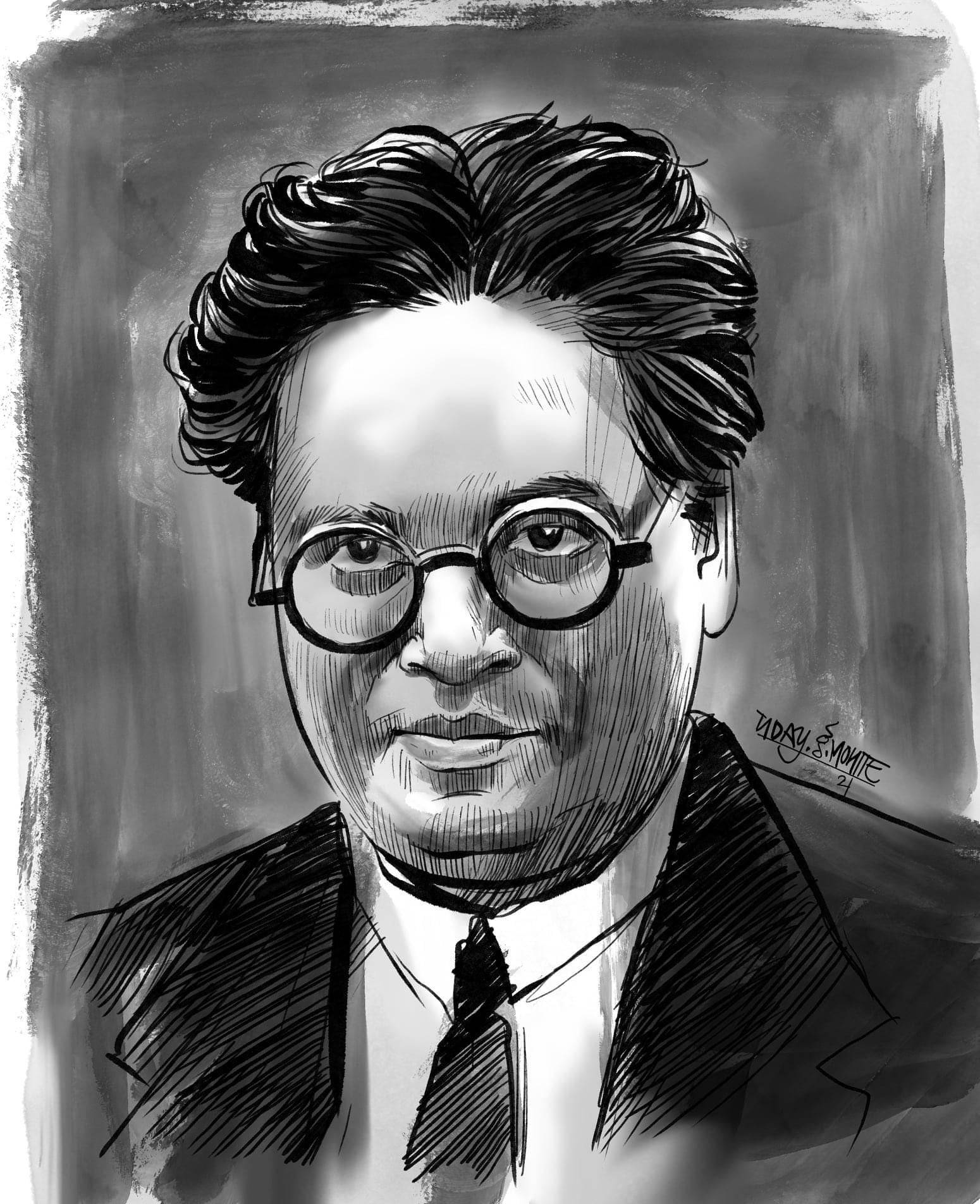 Ambedkar, black and white sketch, round glasses, HD Phone Wallpaper
