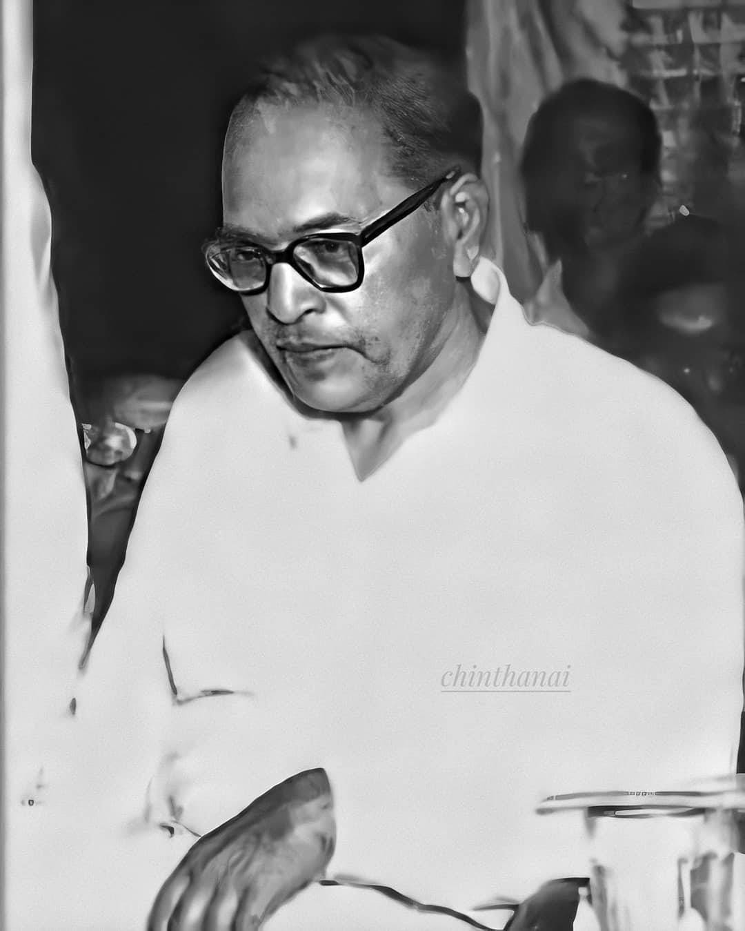 Ambedkar, black and white portrait, thick-rimmed glasses, HD Phone Wallpaper