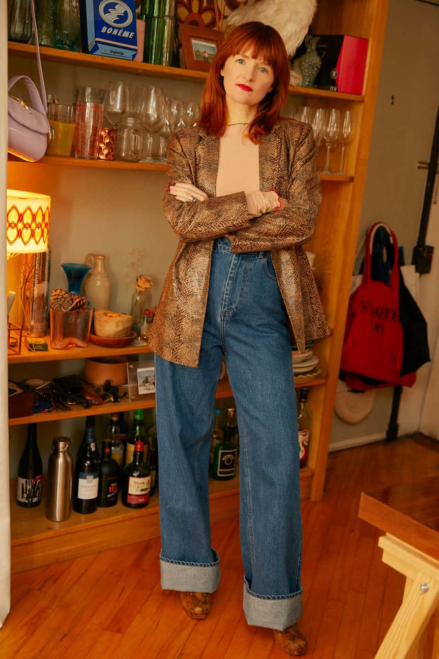 Amélie Pichard, red hair, snakeskin blazer, HD Phone Wallpaper