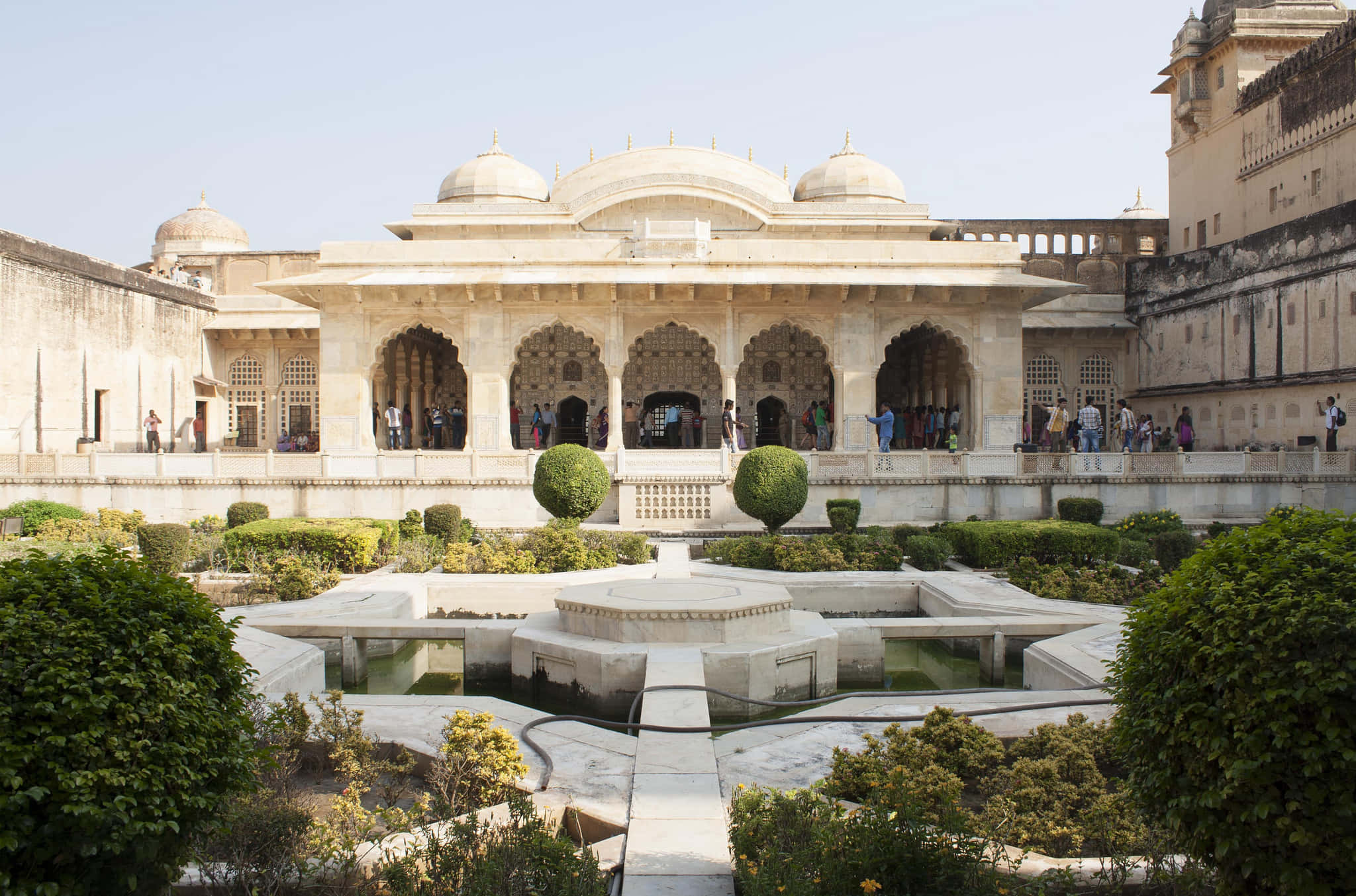 Amer Fort, white marble palace, arched walkways, Full HD Desktop Wallpaper