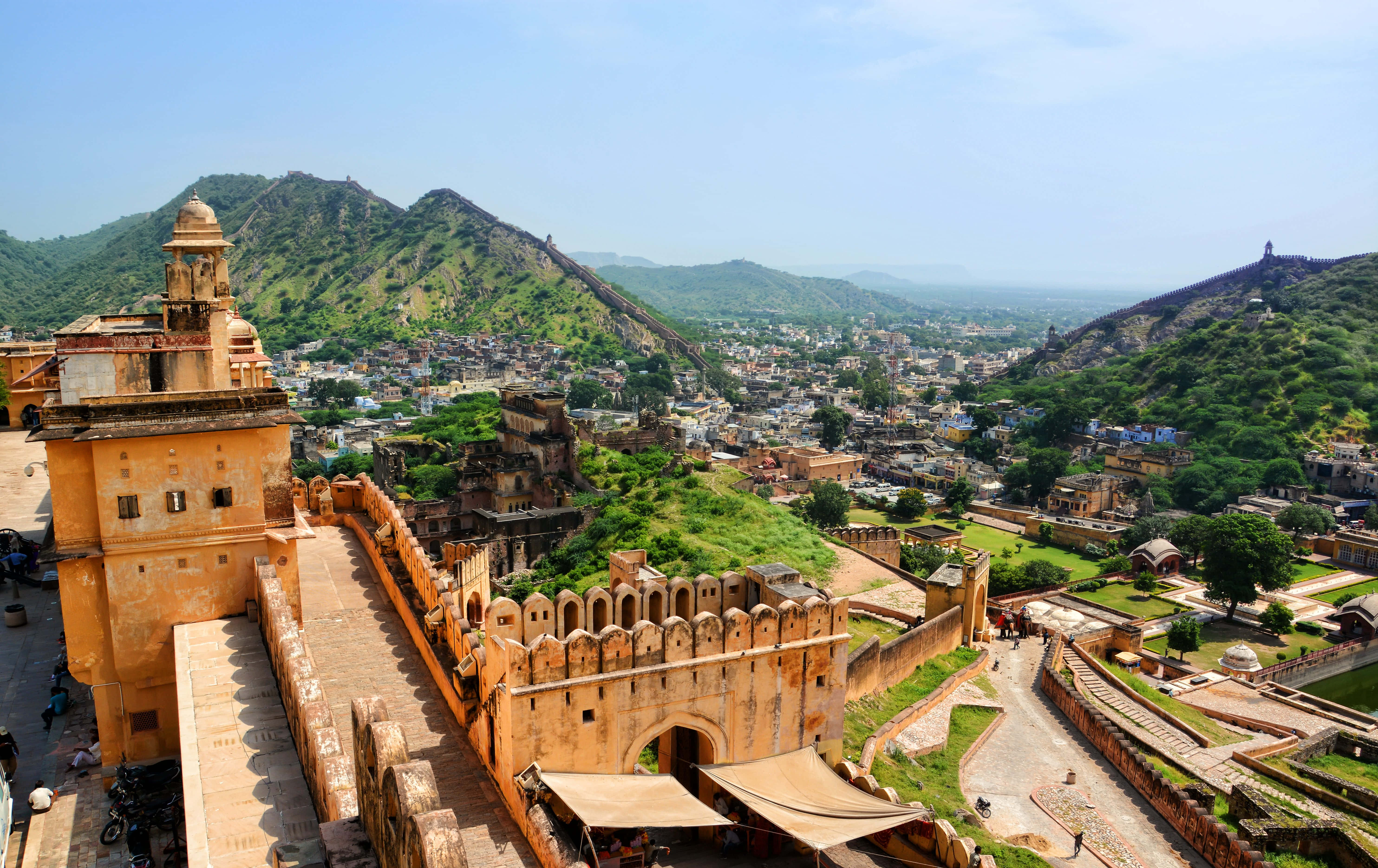 Amer Fort, golden fortress, hillside town, 5K Desktop Wallpaper