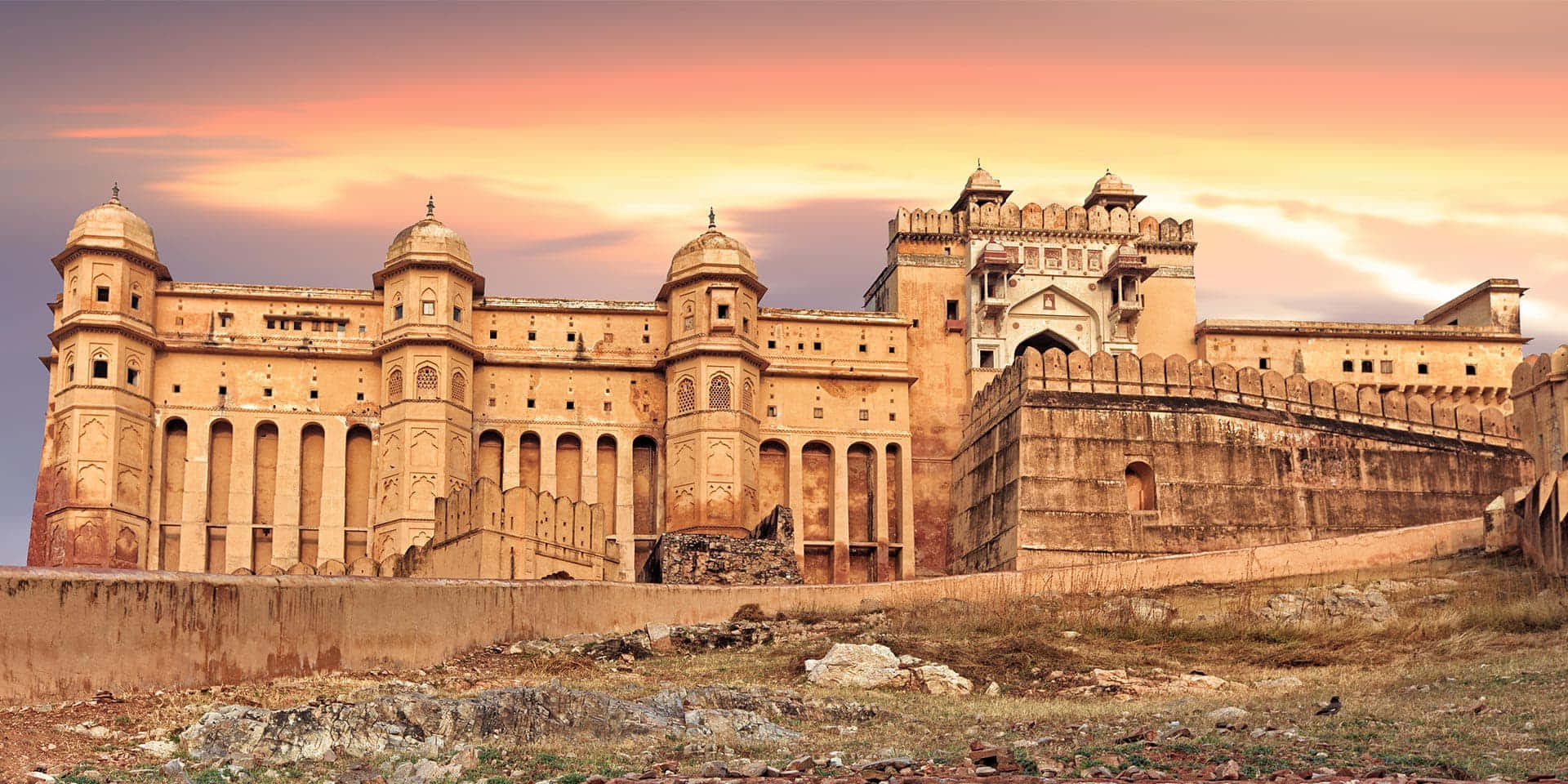Amer Fort, sunset, domed towers, Full HD Desktop Wallpaper