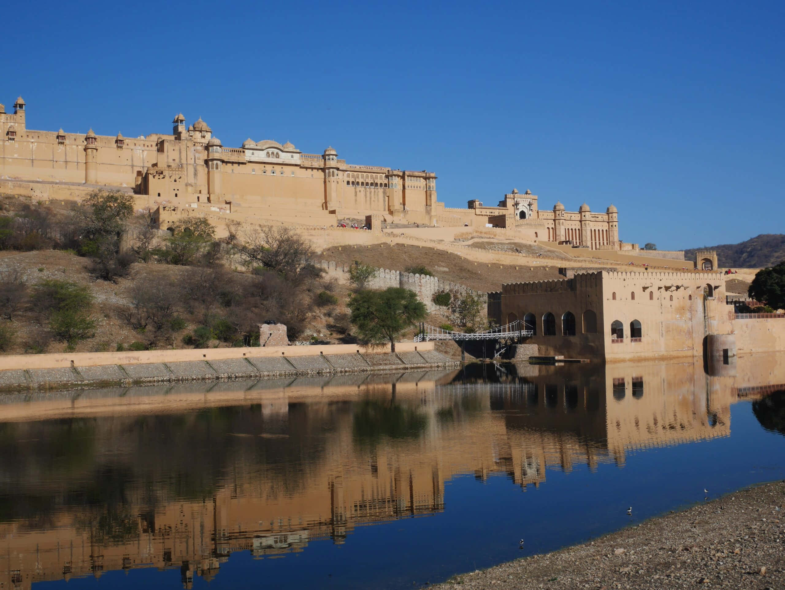 Amer Fort, lake, golden fortress, 2K Desktop Wallpaper