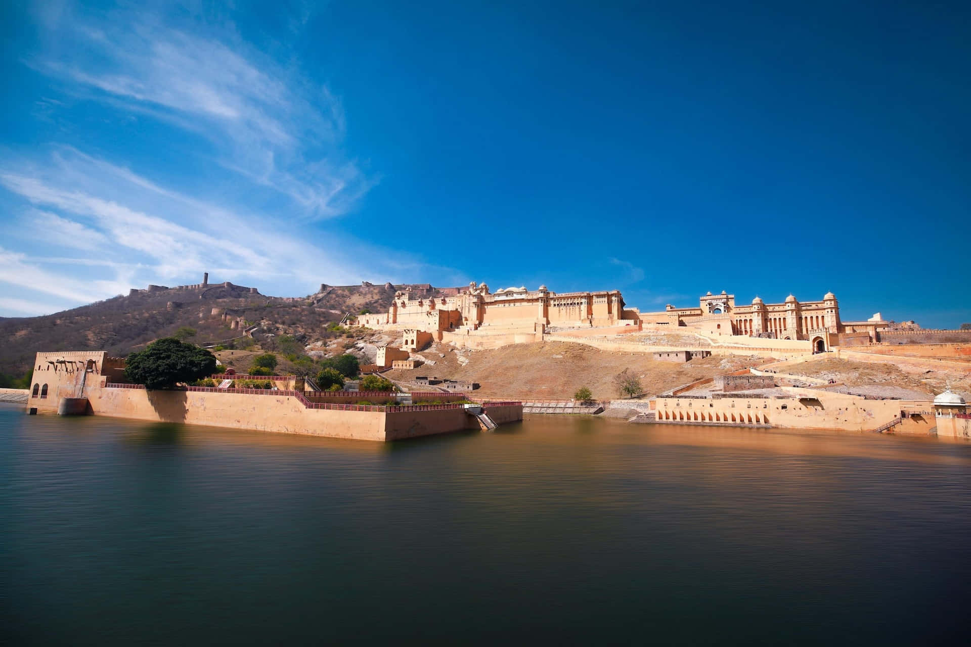 Amer Fort, golden fortress, hillside, Full HD Desktop Wallpaper