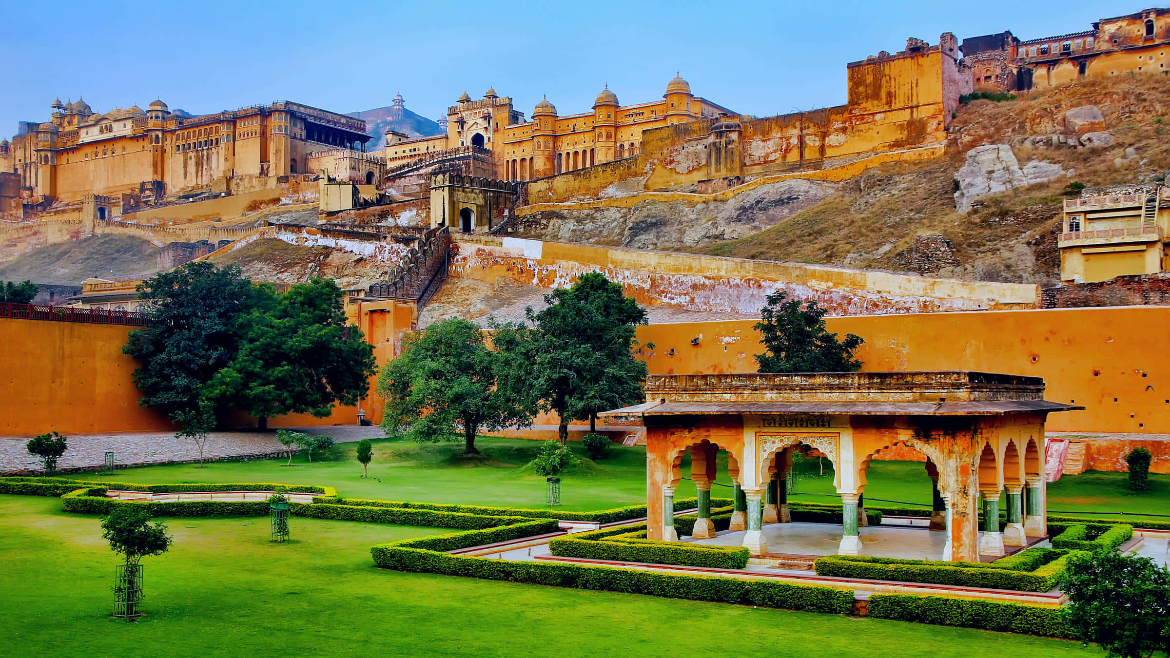Amer Fort, golden fortress, hill, Full HD Desktop Wallpaper