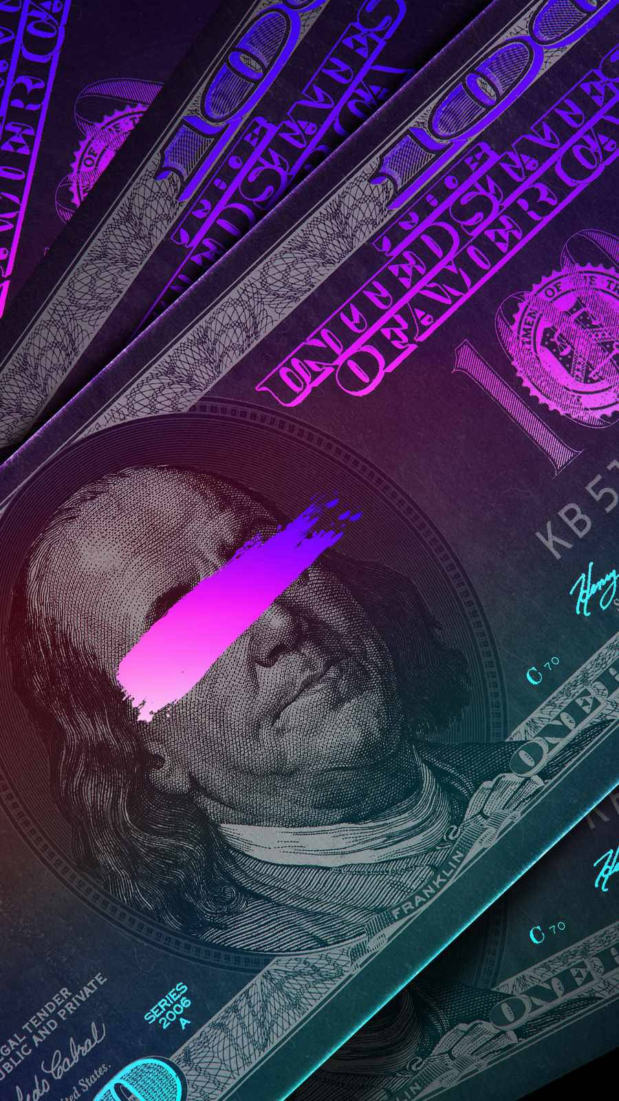America iPhone, one hundred dollar bill, neon purple, HD Phone Wallpaper