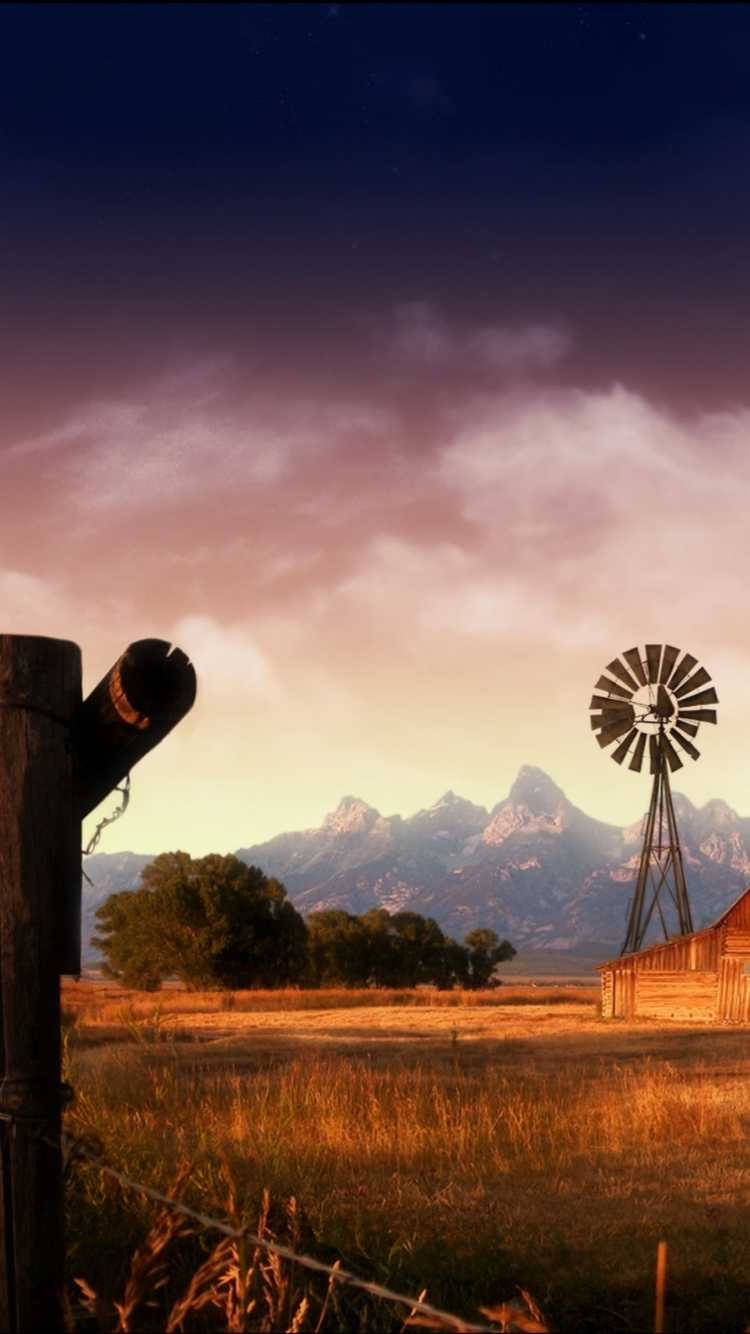 Country iPhone, rustic windmill, golden field, HD Phone Wallpaper