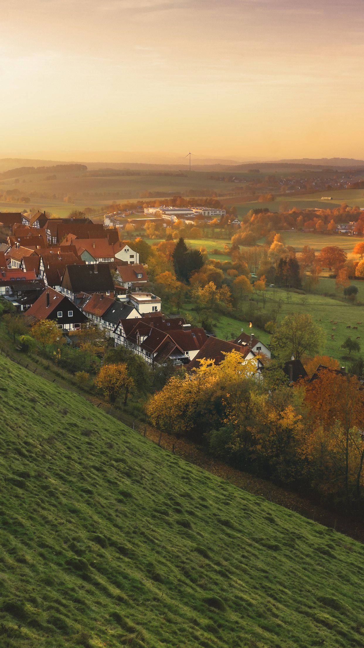 Country iPhone, autumn hills, golden sunset light, Full HD Phone Wallpaper