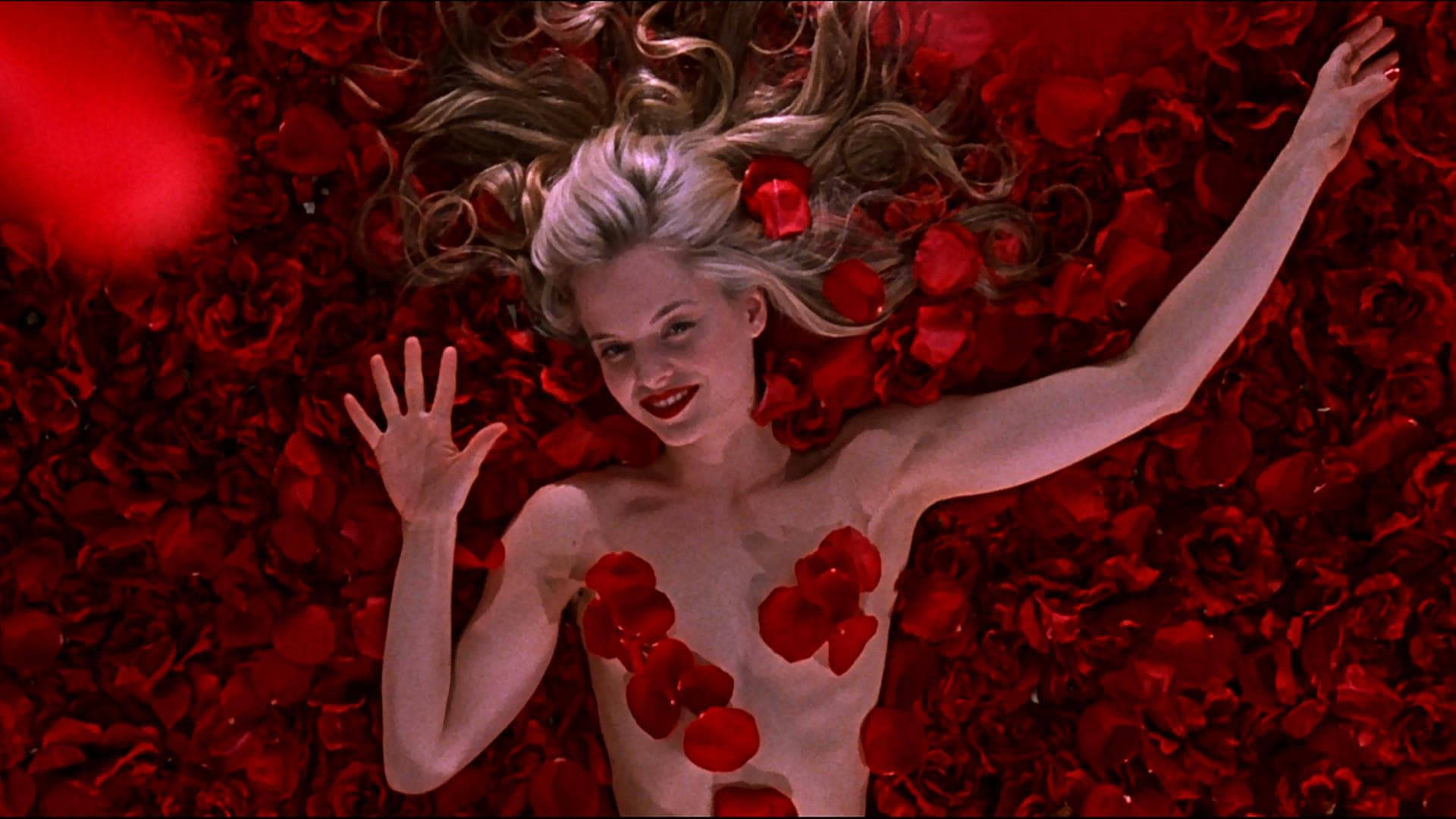American Beauty, blonde hair, red rose petals, Full HD Desktop Wallpaper