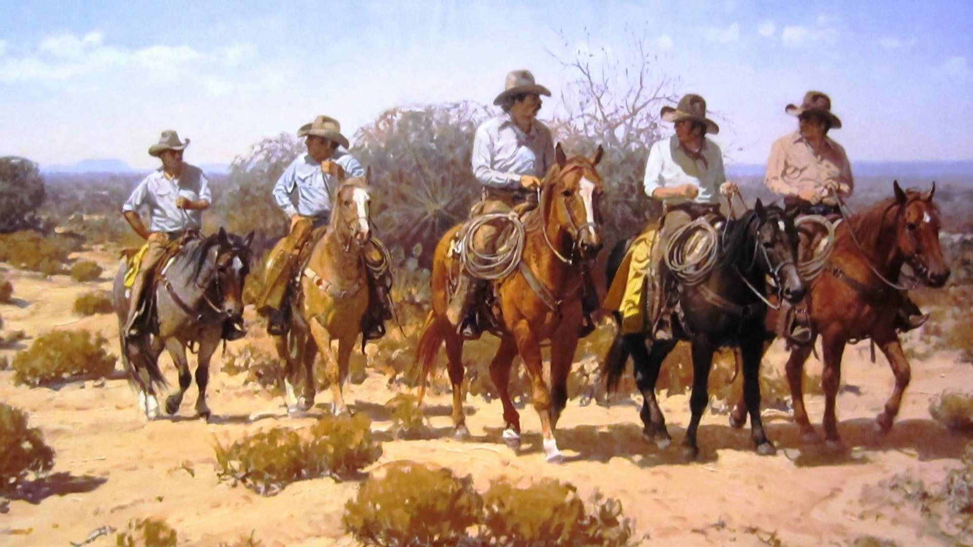 American Cowboy, wide-brimmed hats, horses, Full HD Desktop Wallpaper