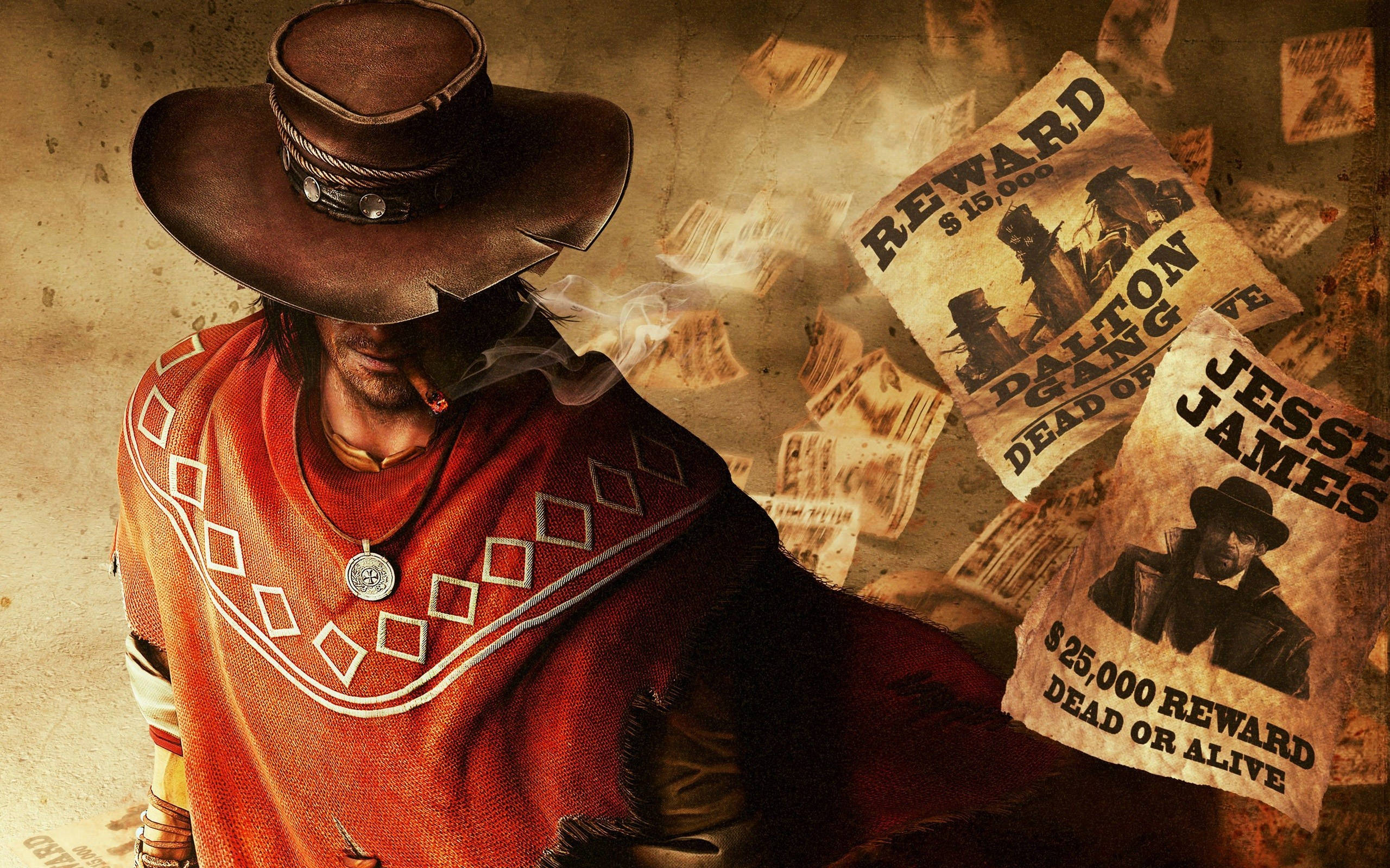 American Cowboy, red poncho, brown hat, 2K Desktop Wallpaper