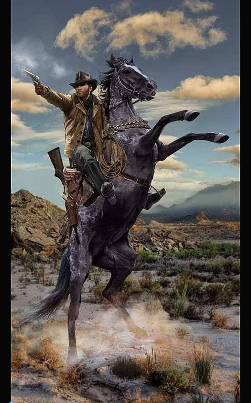 American Cowboy, tan coat, black horse, HD Phone Wallpaper