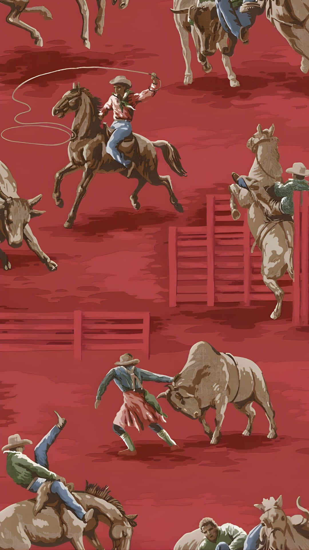 vintage cowboy, rodeo scene, cowboys on horses, Full HD Phone Wallpaper