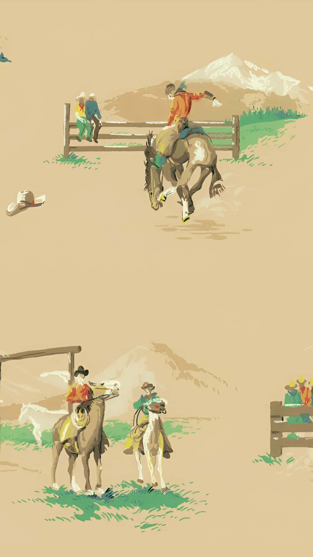 vintage cowboy, rodeo scene, horses, Full HD Phone Wallpaper