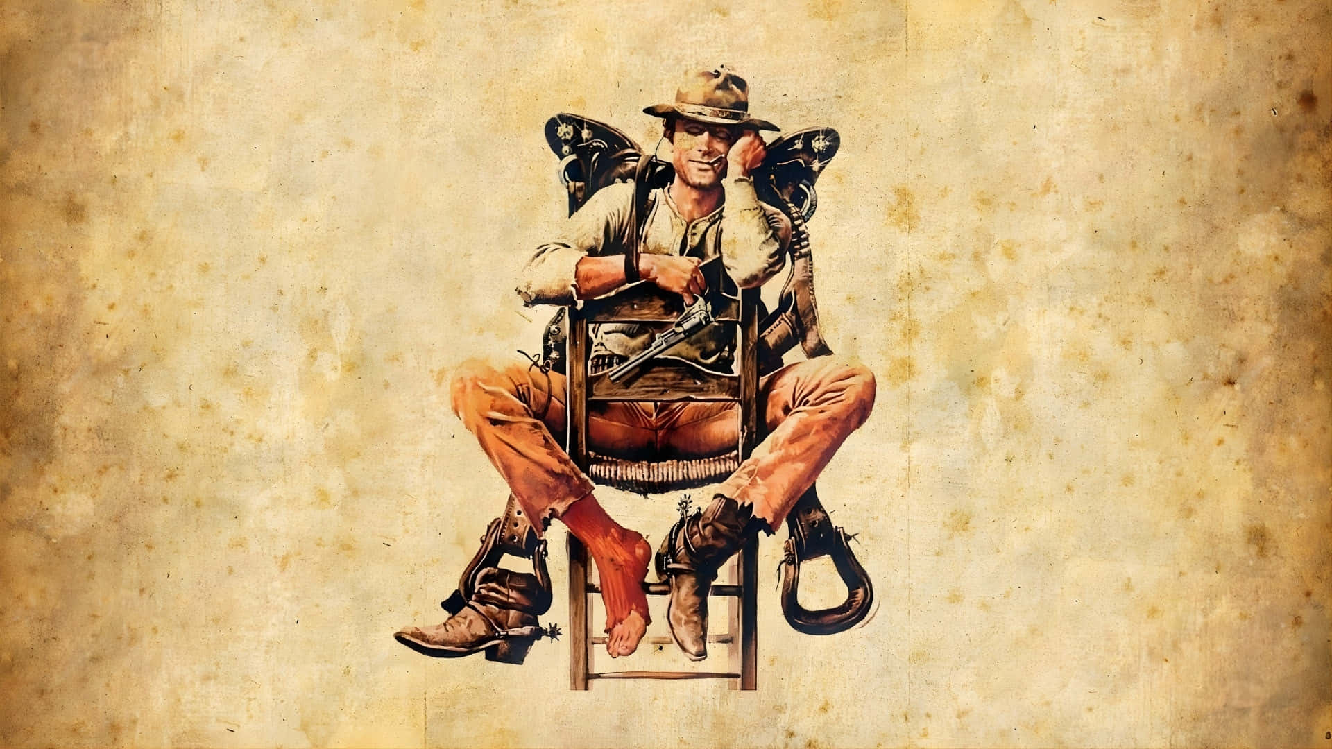 vintage cowboy, wide-brimmed hat, boots, Full HD Desktop Wallpaper