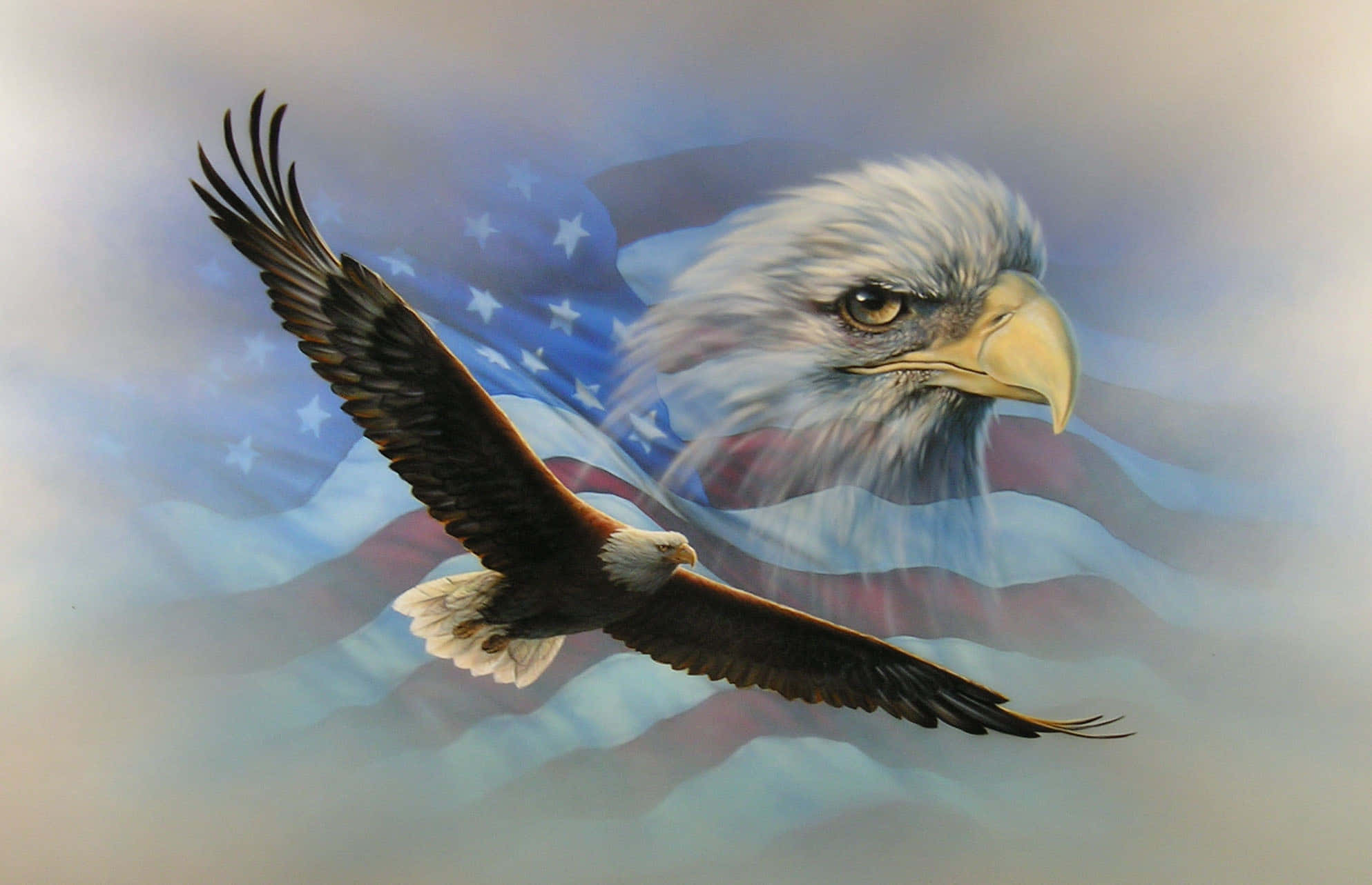 American Eagle, bald eagle, American flag, Full HD Desktop Wallpaper