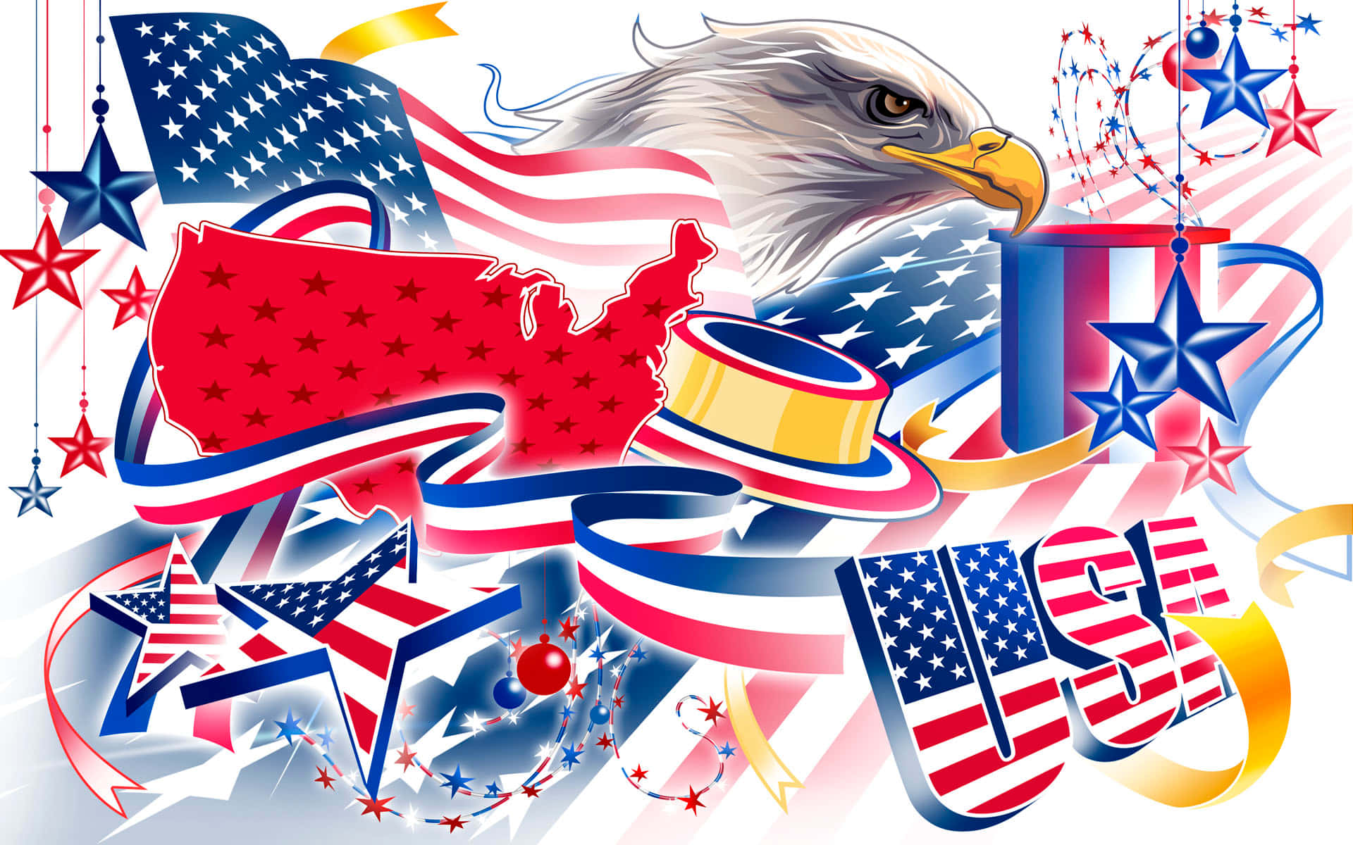 American Eagle, bald eagle, USA map, Full HD Desktop Wallpaper