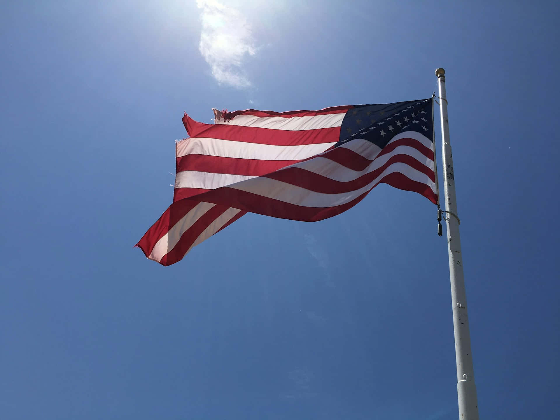 American Flag, blue sky, bright sun, Full HD Desktop Wallpaper