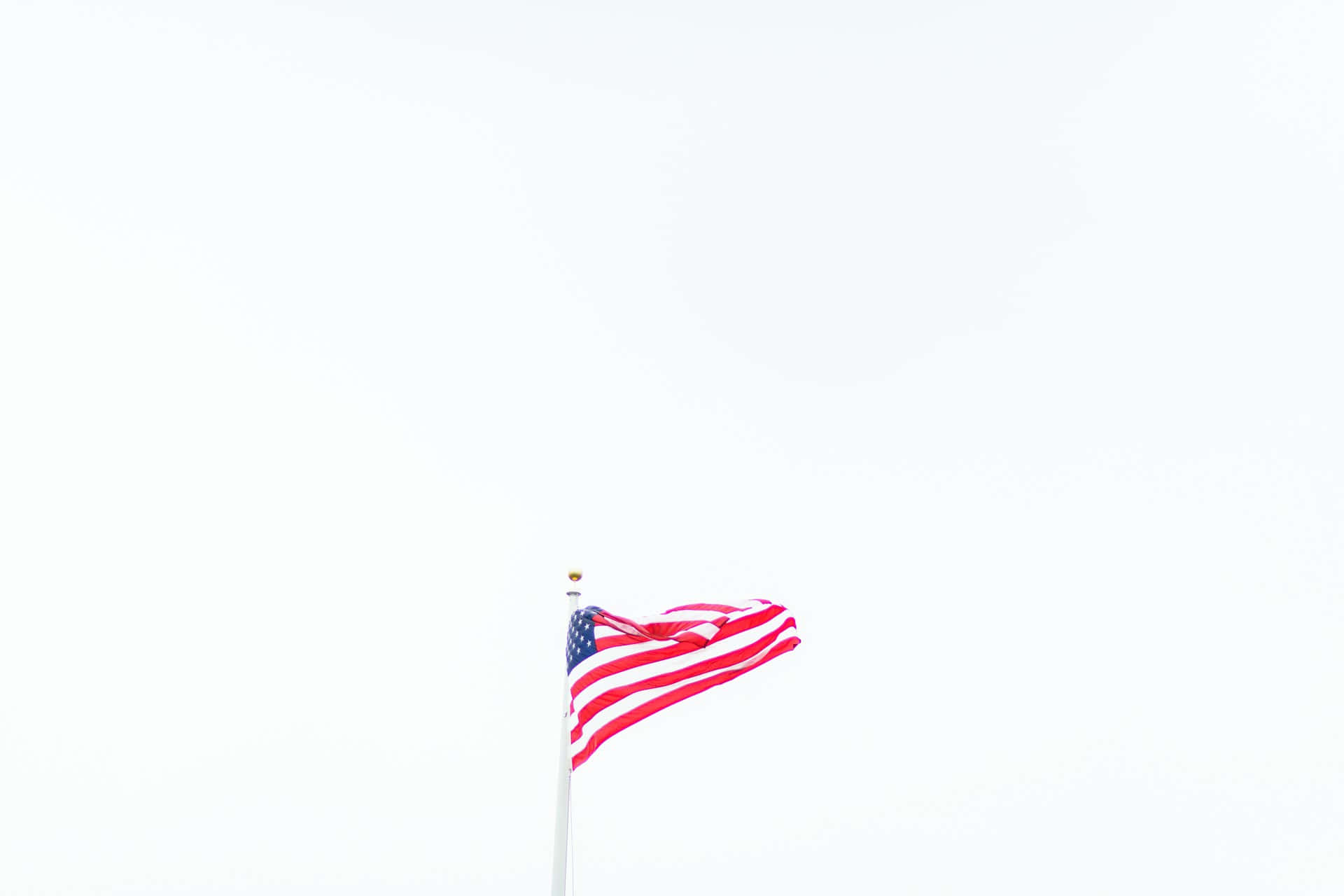 American Flag, red white and blue stripes, bright overcast sky, Full HD Desktop Wallpaper
