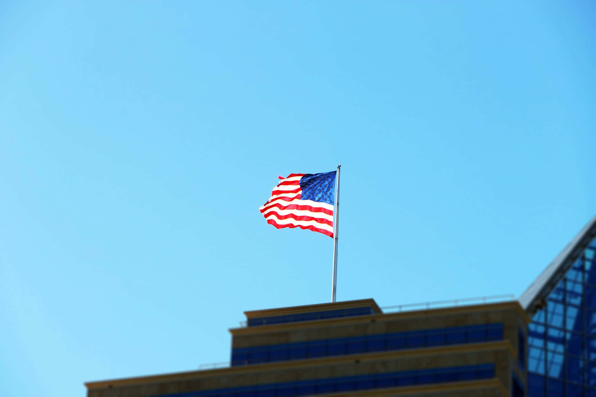 American Flag, skyline, modern building, Full HD Desktop Wallpaper