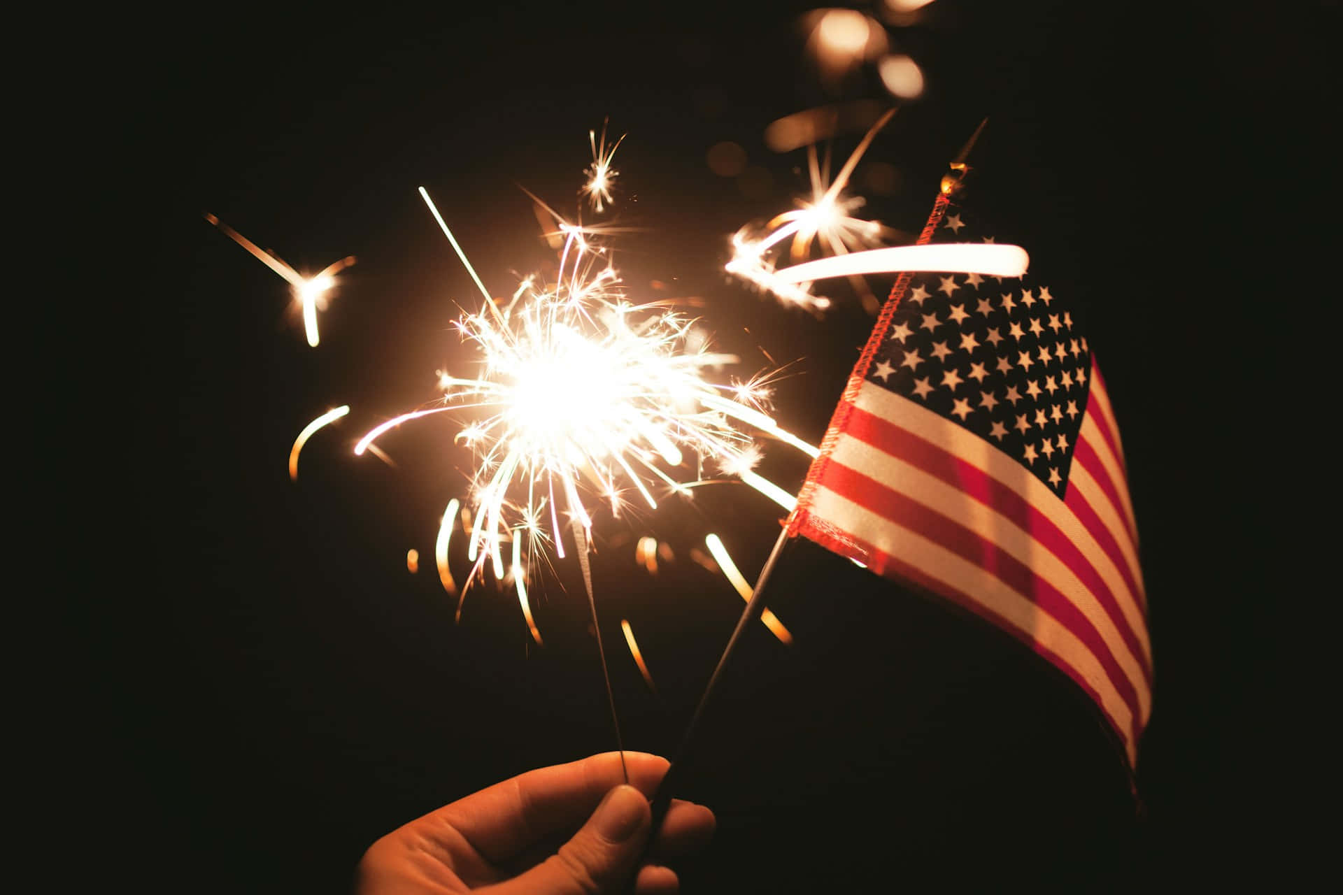 American Flag, sparkler, dark night sky, Full HD Desktop Wallpaper