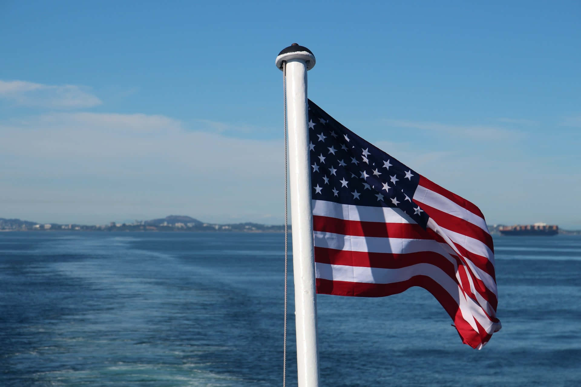 American Flag, white pole, clear blue sky, Full HD Desktop Wallpaper