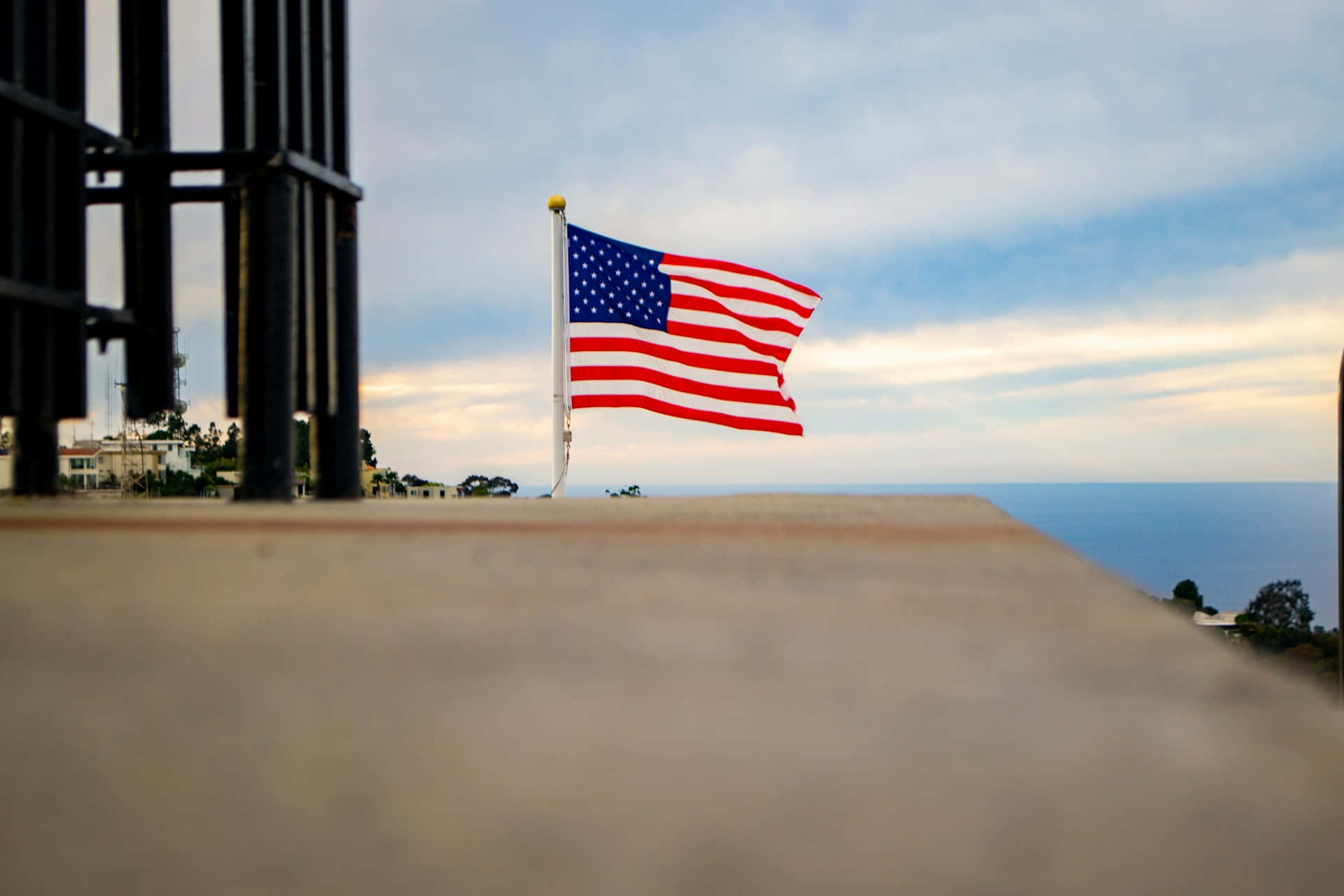 American Flag, soft blue sky, wispy clouds, Full HD Desktop Wallpaper