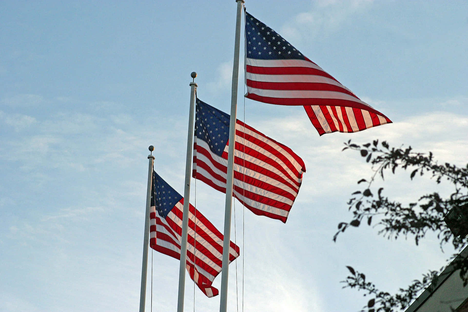 American Flag, pale blue sky, wispy clouds, Full HD Desktop Wallpaper
