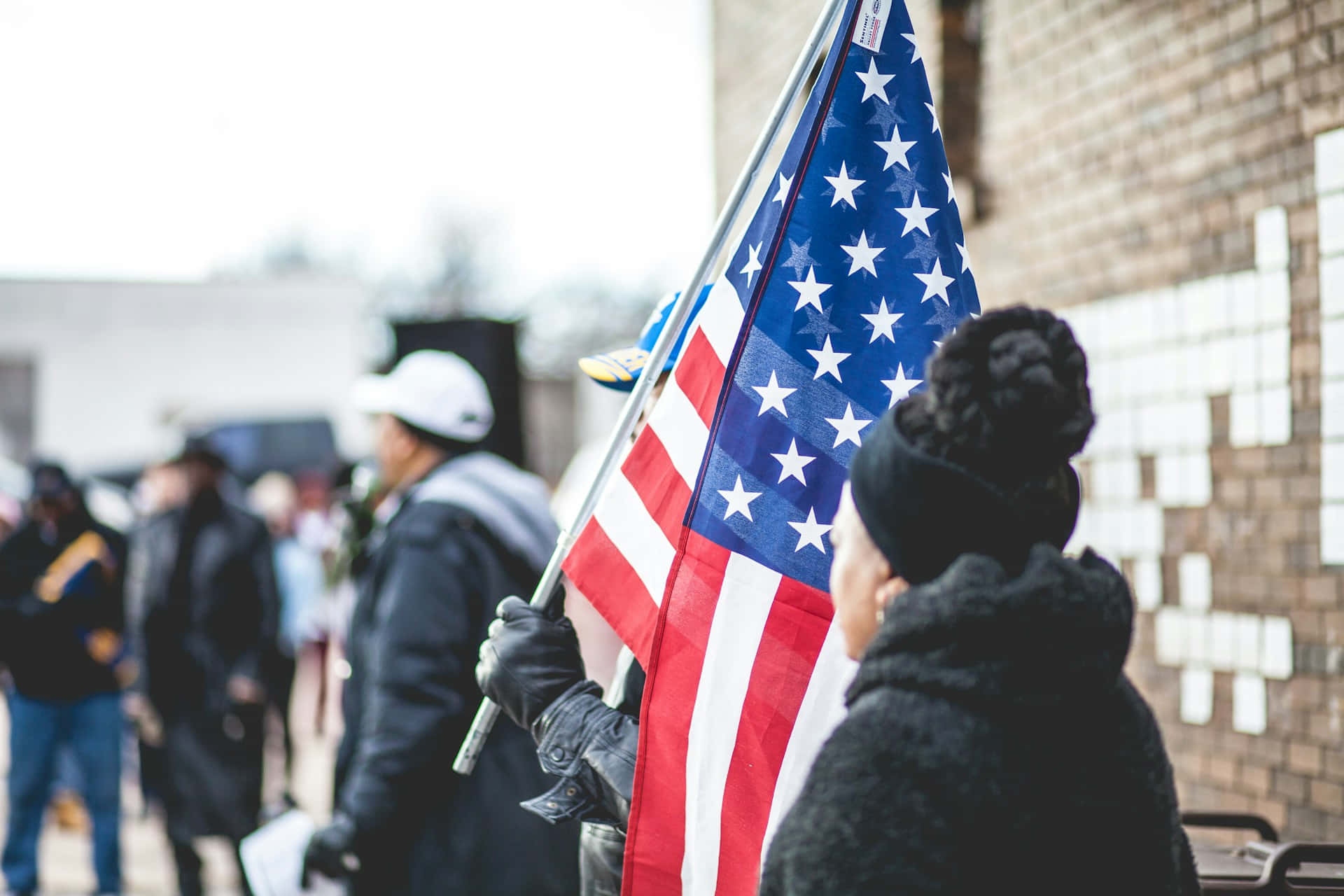 American Flag, black coat, beanie, Full HD Desktop Wallpaper