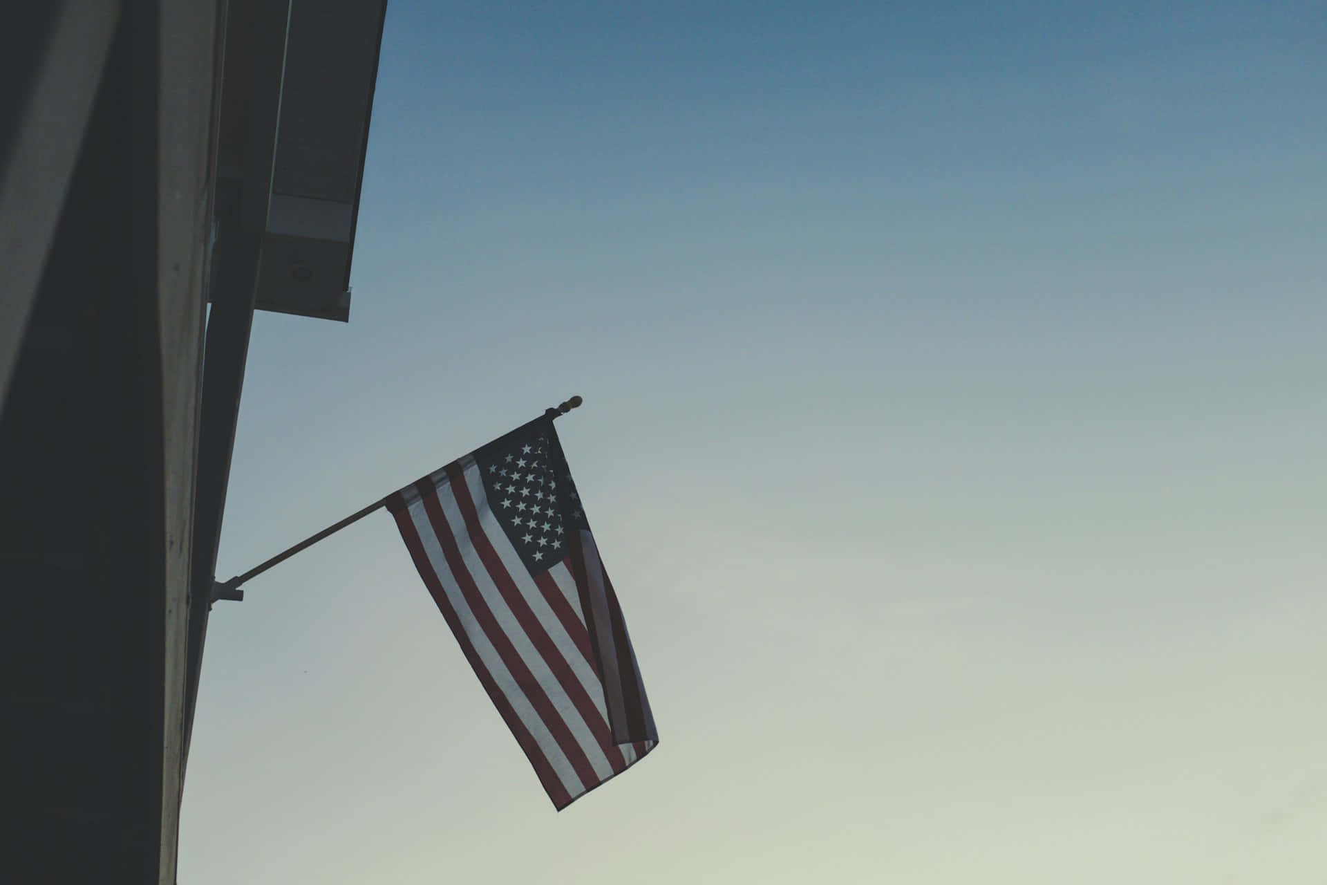 American Flag, dusk, clear blue sky, Full HD Desktop Wallpaper