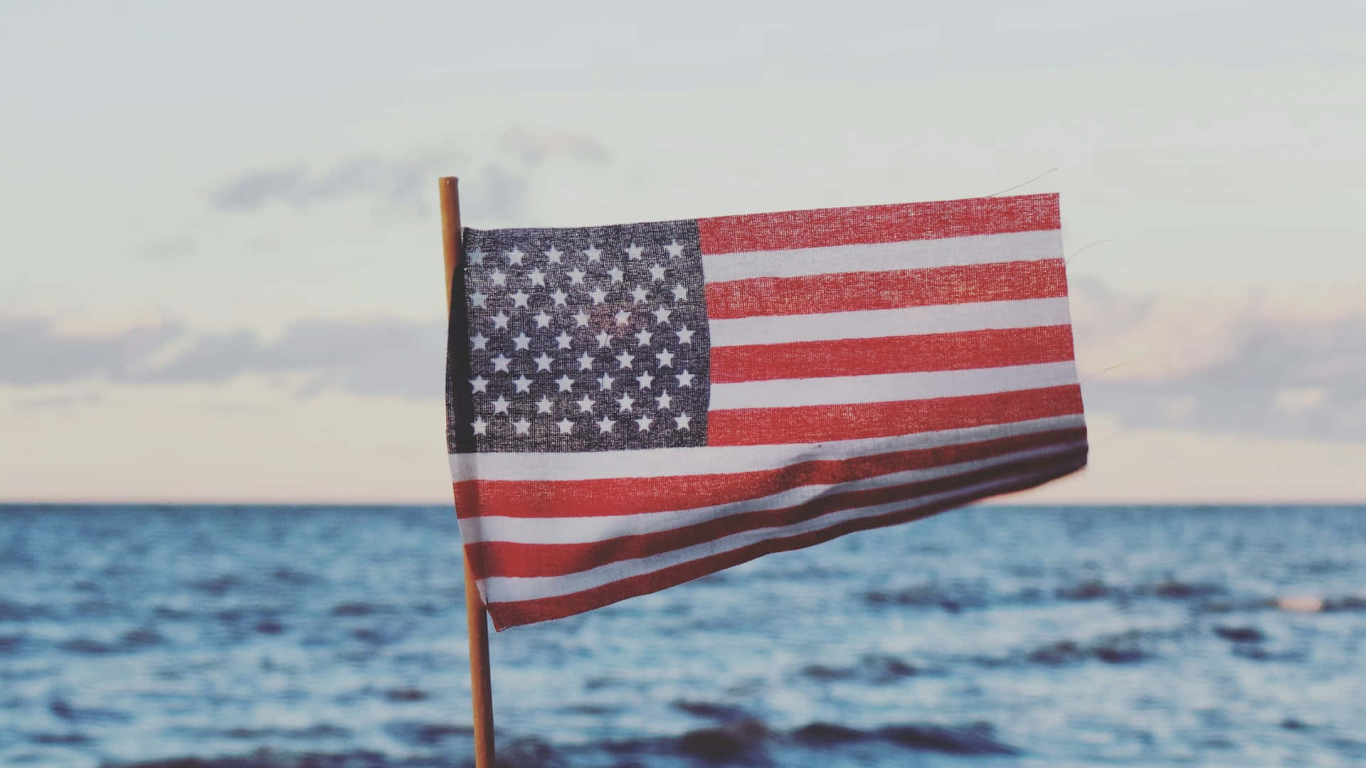 American Flag, textured fabric, pole, Full HD Desktop Wallpaper