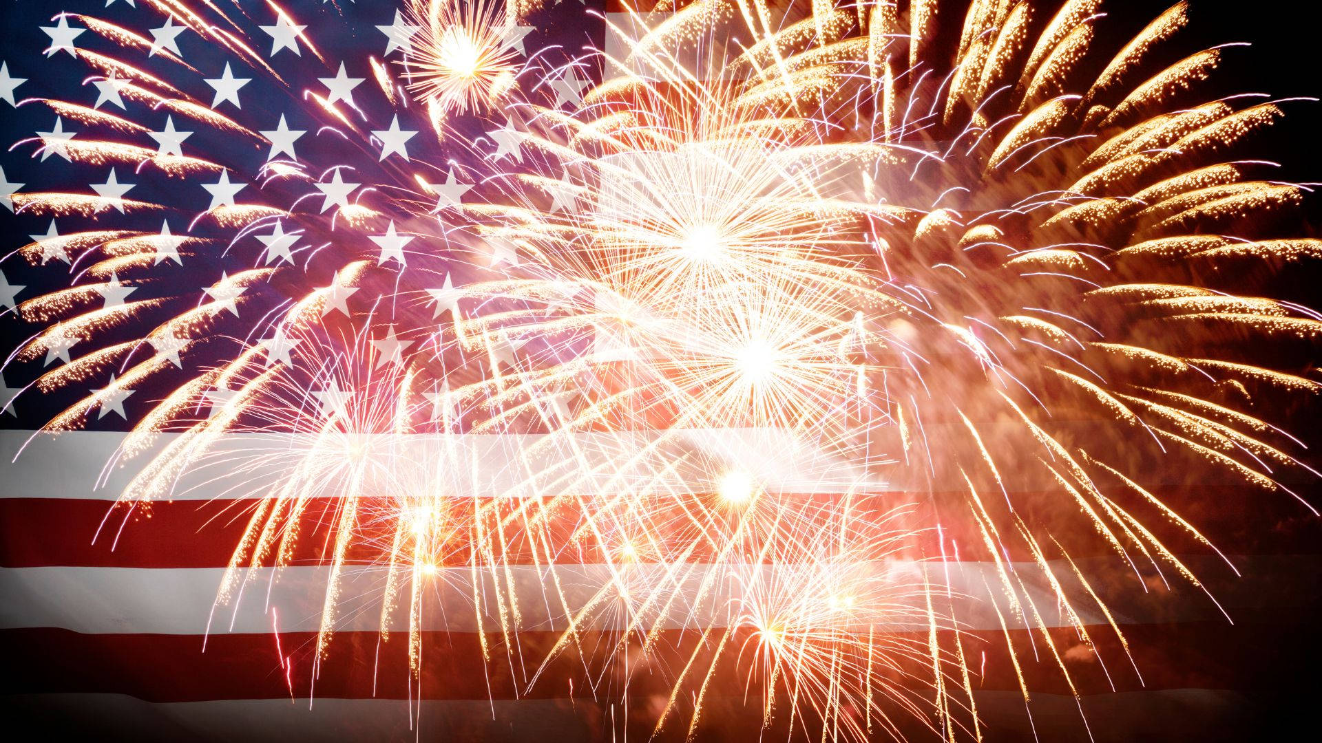 American Flag, fireworks, night sky, Full HD Desktop Wallpaper