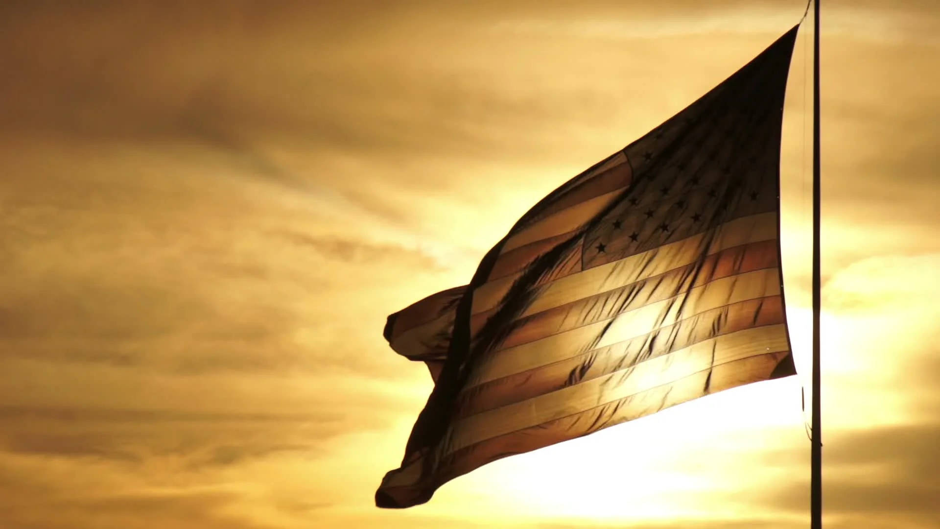 American Flag HD, setting sun, golden sunset sky, Full HD Desktop Wallpaper