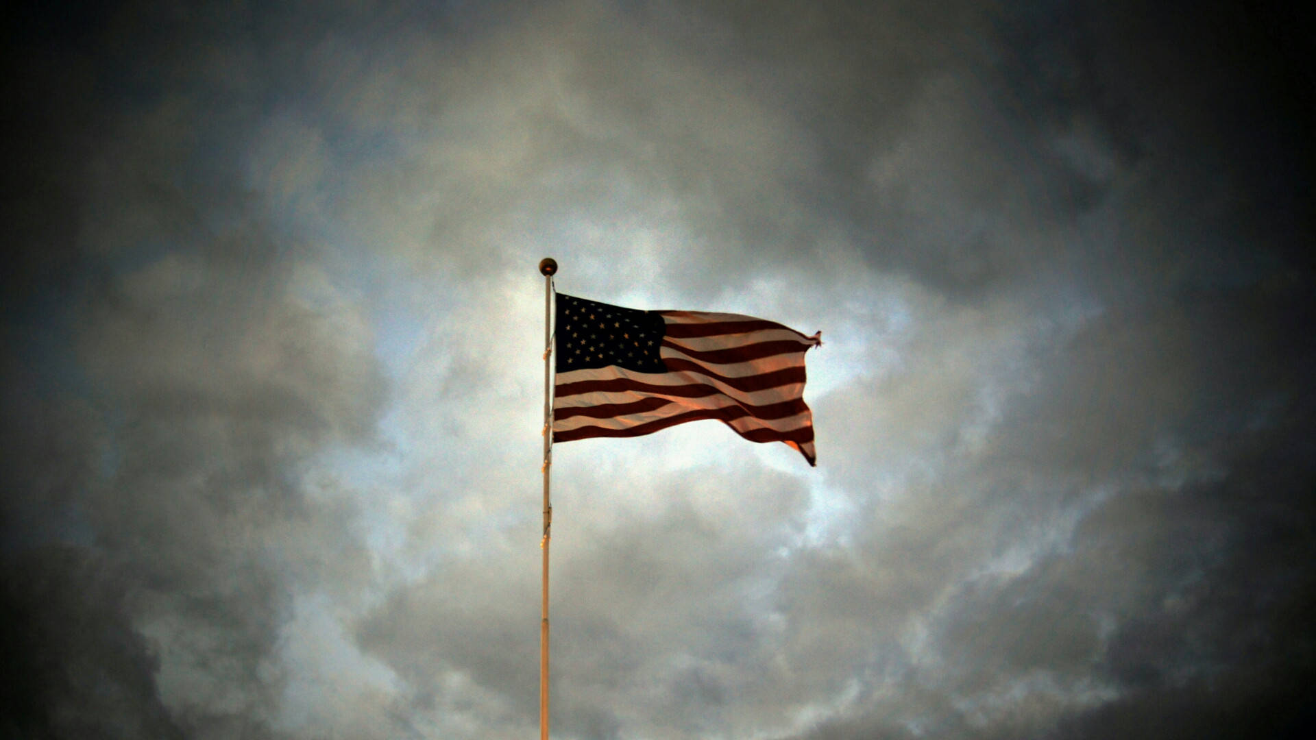 American Flag HD, stormy sky, dark clouds, Full HD Desktop Wallpaper