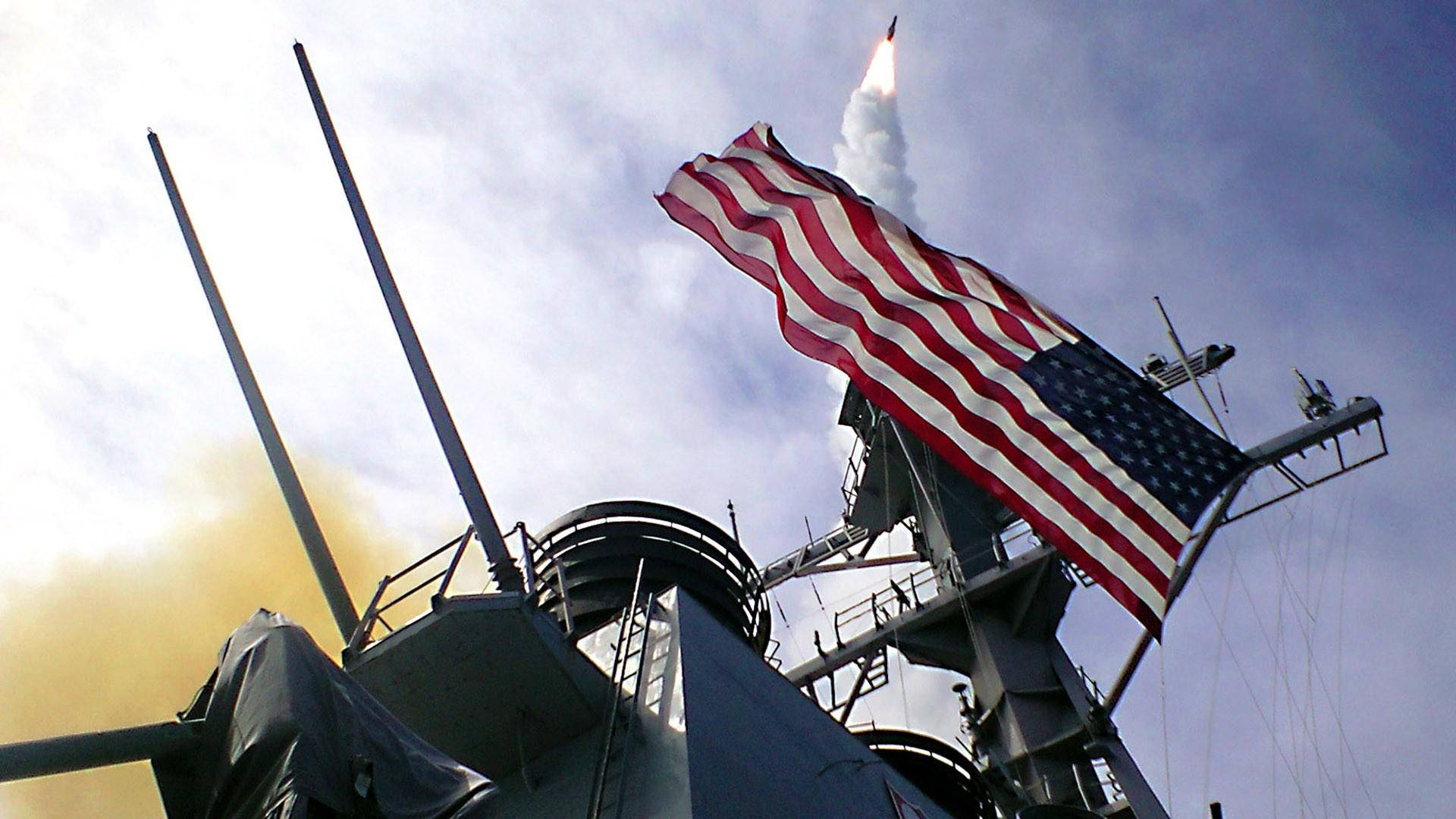 American Flag, warship, missile, Full HD Desktop Wallpaper