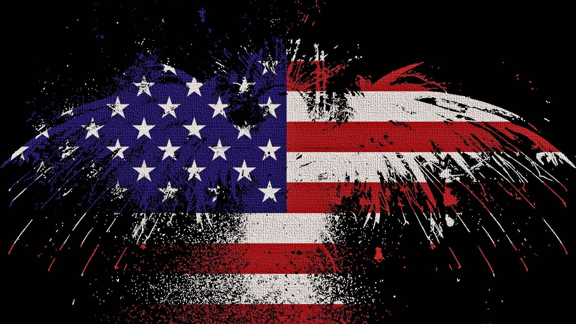 American Flag, Eagle Silhouette, Splattered Paint, Full HD Desktop Wallpaper