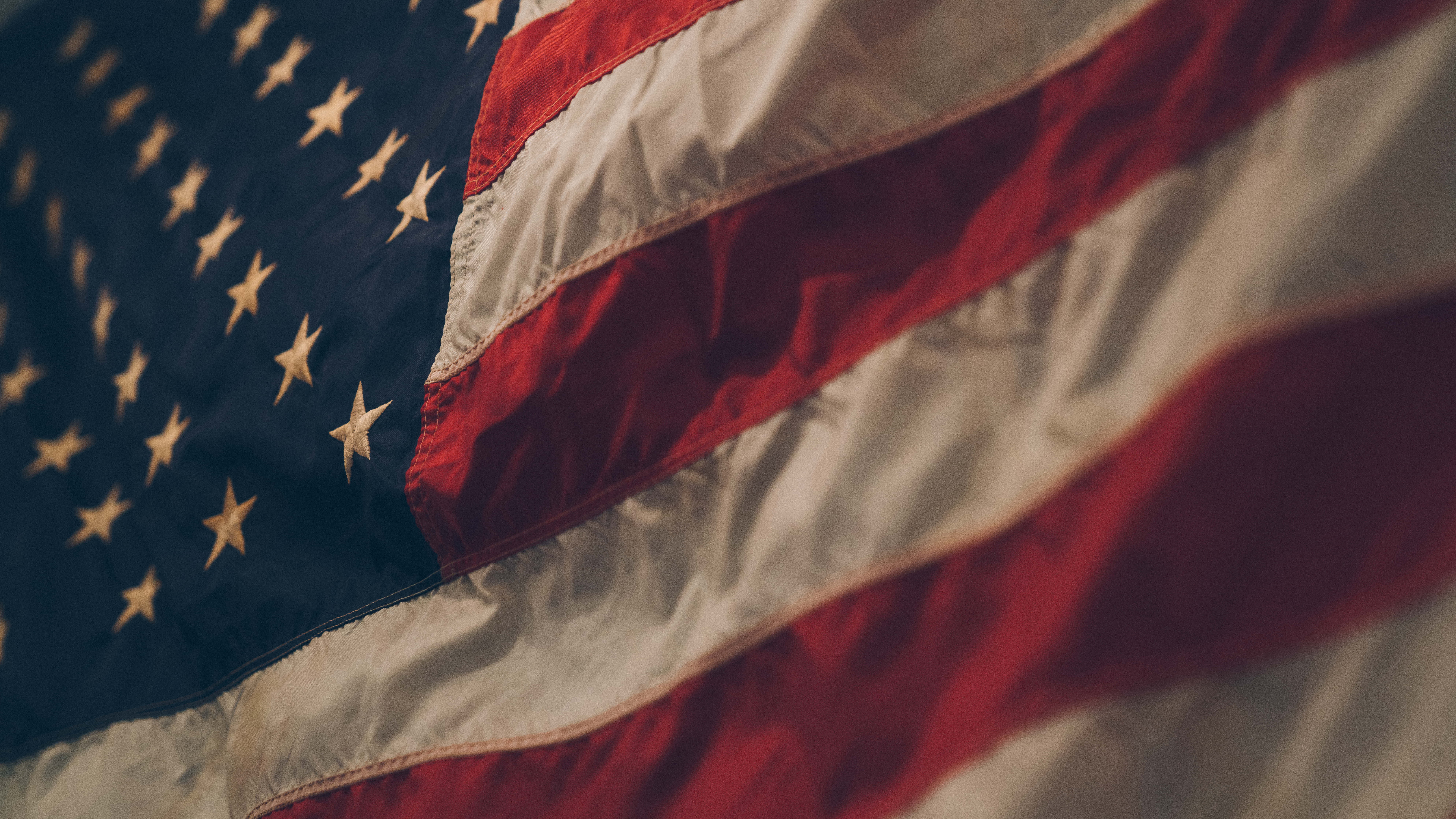 American flag, red white and blue stripes, gold stars, 8K Desktop Wallpaper