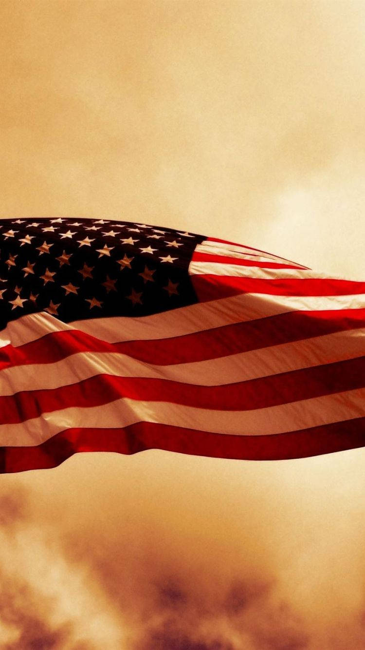 American Flag, golden sky, soft clouds, HD Phone Wallpaper